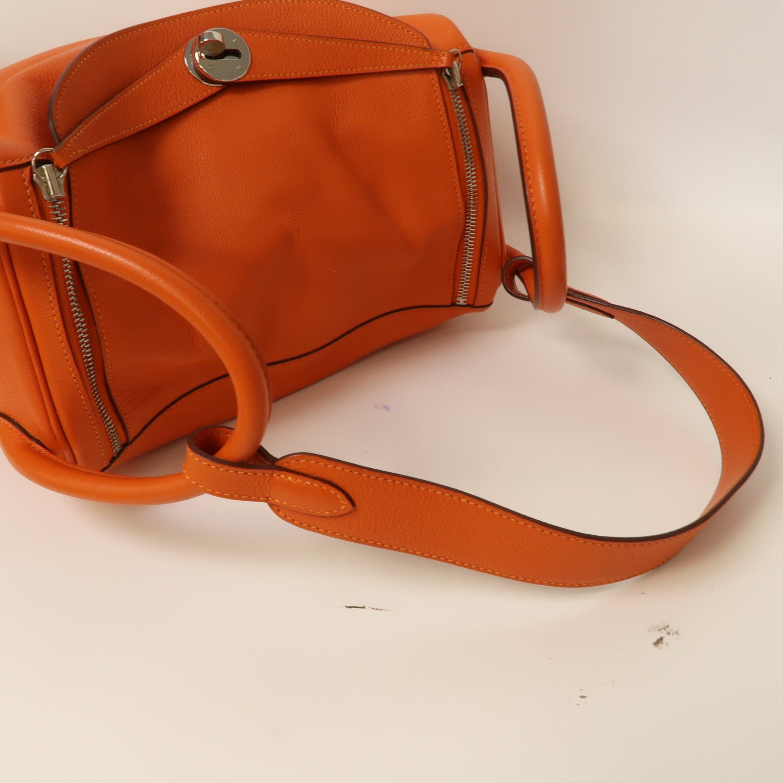 HERMES Evercolor皮革Lindy 30銀扣手挽肩背兩用袋橙色