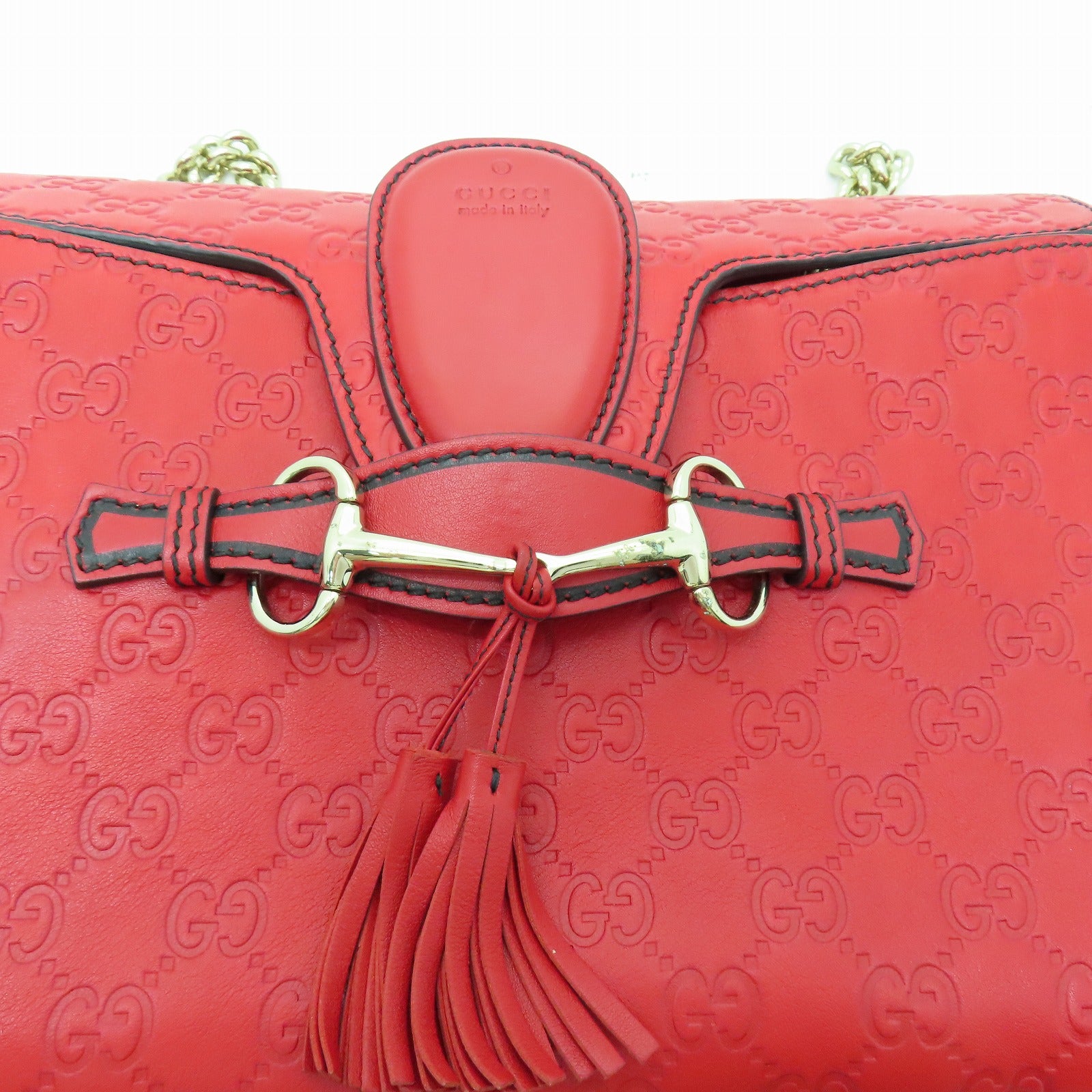 GUCCI 【激減優惠】牛皮皮革Chain Shoulder金扣鏈帶肩背袋紅色