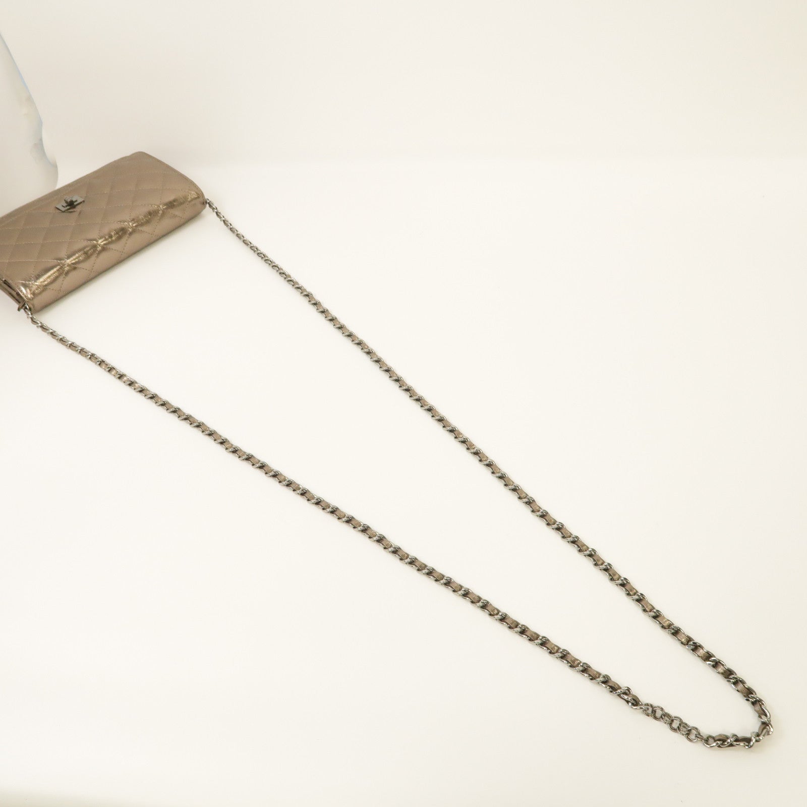 CHANEL 菱格皮革2.55 Wallet On Chain銀扣鏈帶肩背袋金色