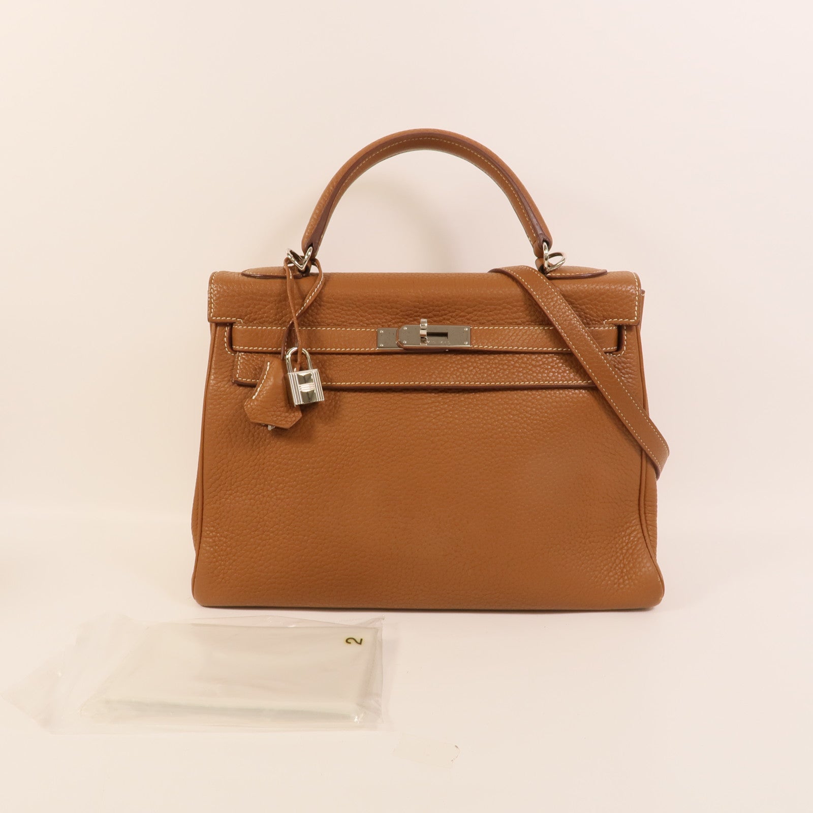 HERMES Clemence皮革Kelly 32手挽肩背兩用袋Gold