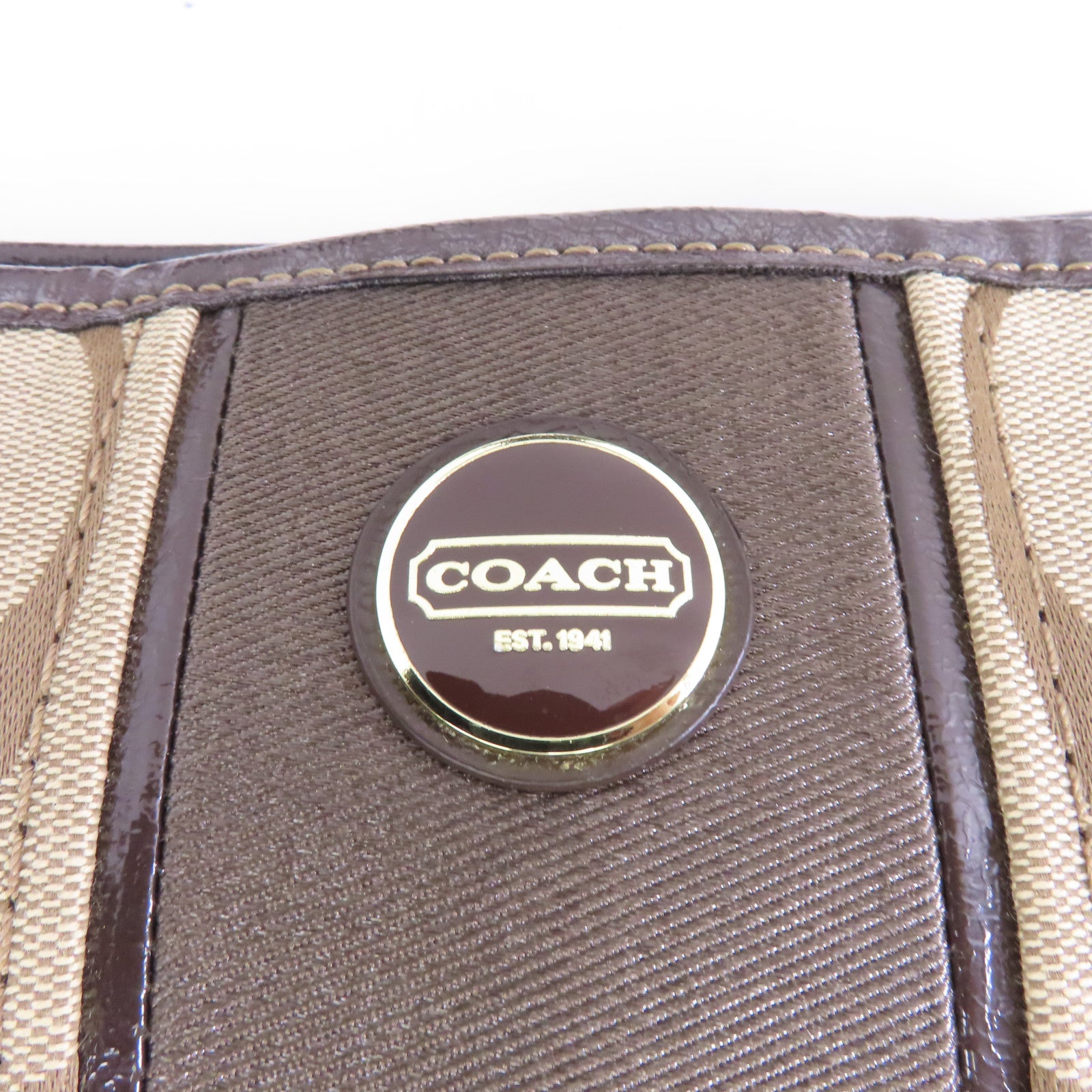 COACH 帆布Shoulder Bag金扣肩背袋棕色