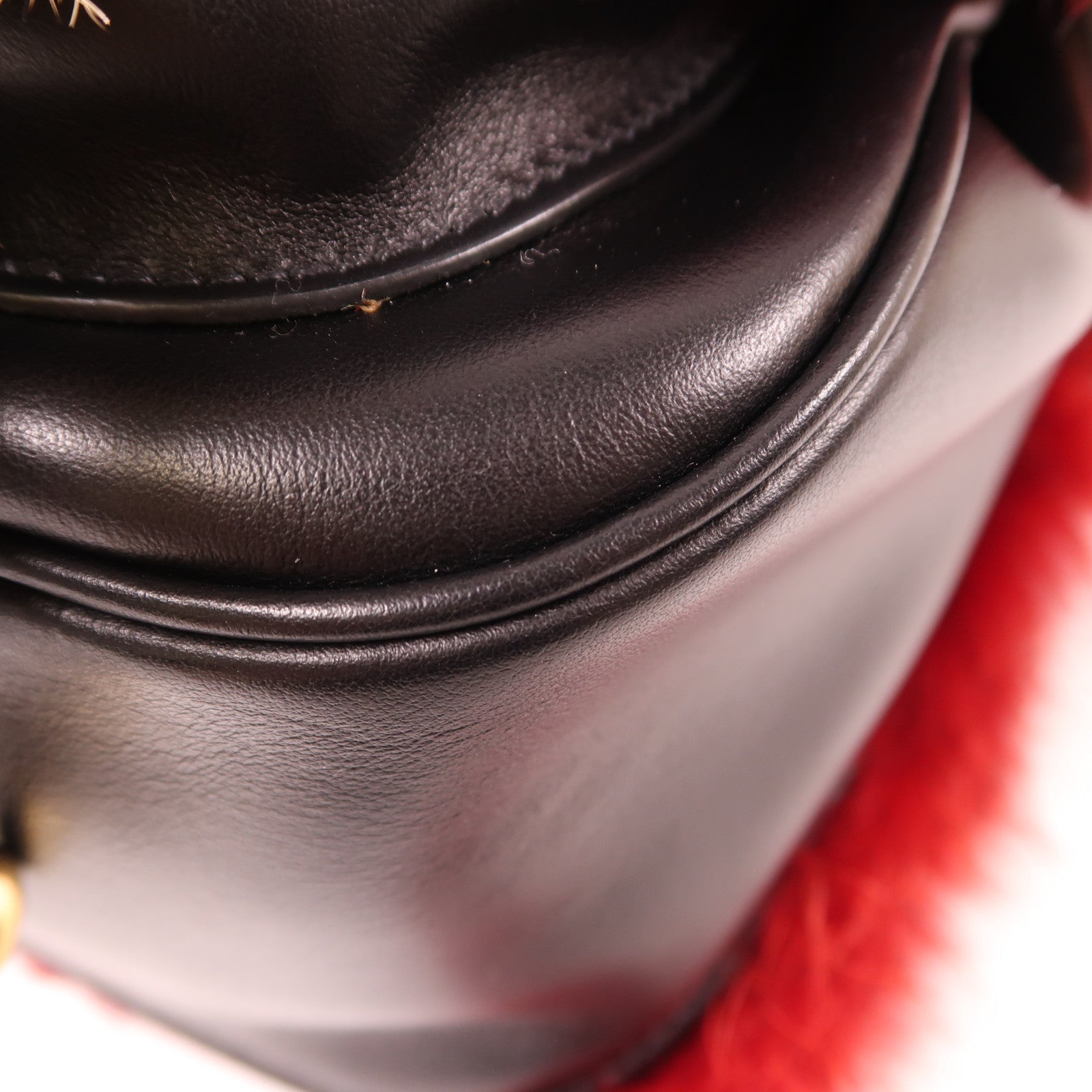 PRADA 【激減優惠】狐狸毛/皮革Shoulder Bag金扣手挽肩背兩用袋