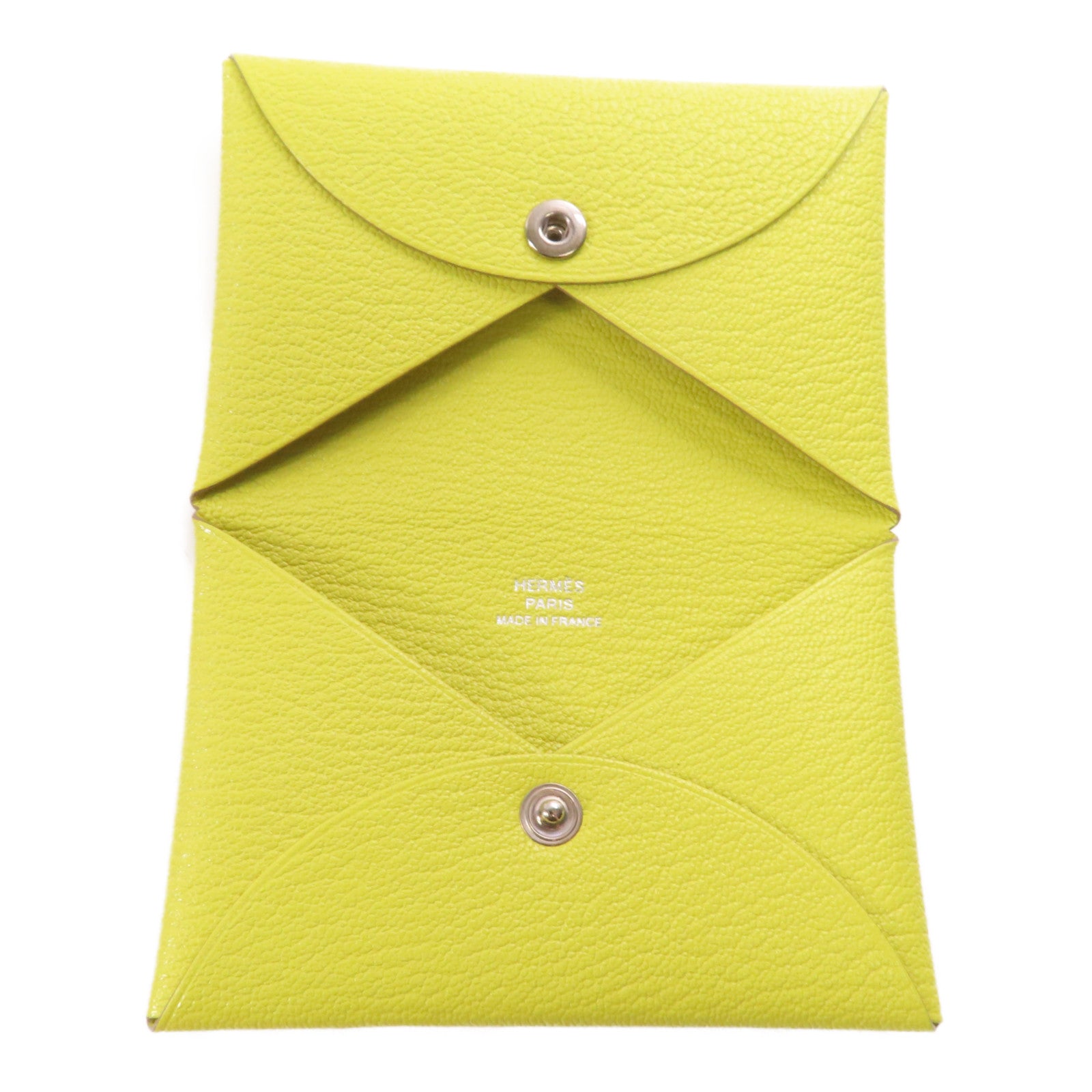 HERMES Chevre皮革Calvi卡片套Lime