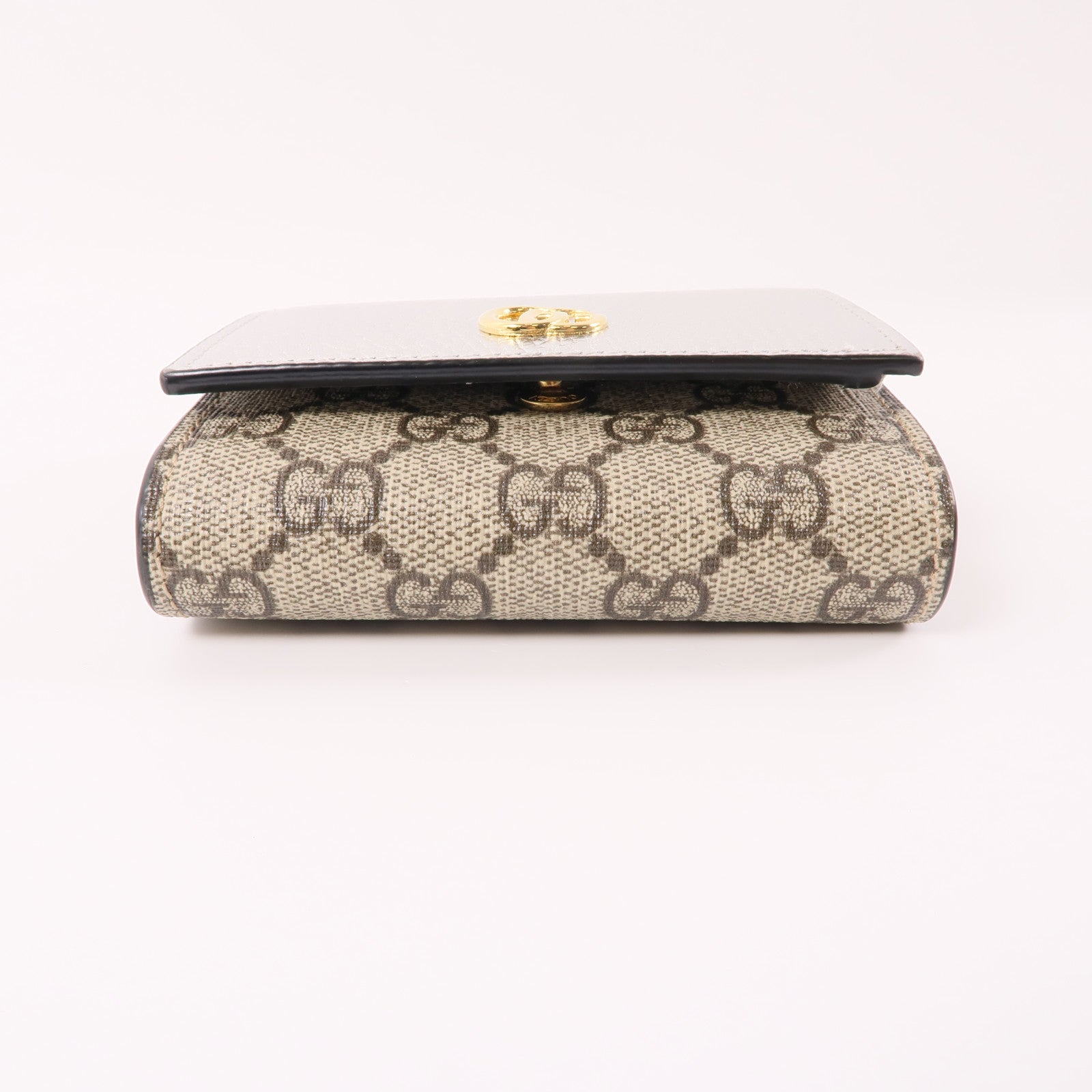 GUCCI 塗層帆布GG Marmont Wallet金扣錢包棕色/銀色
