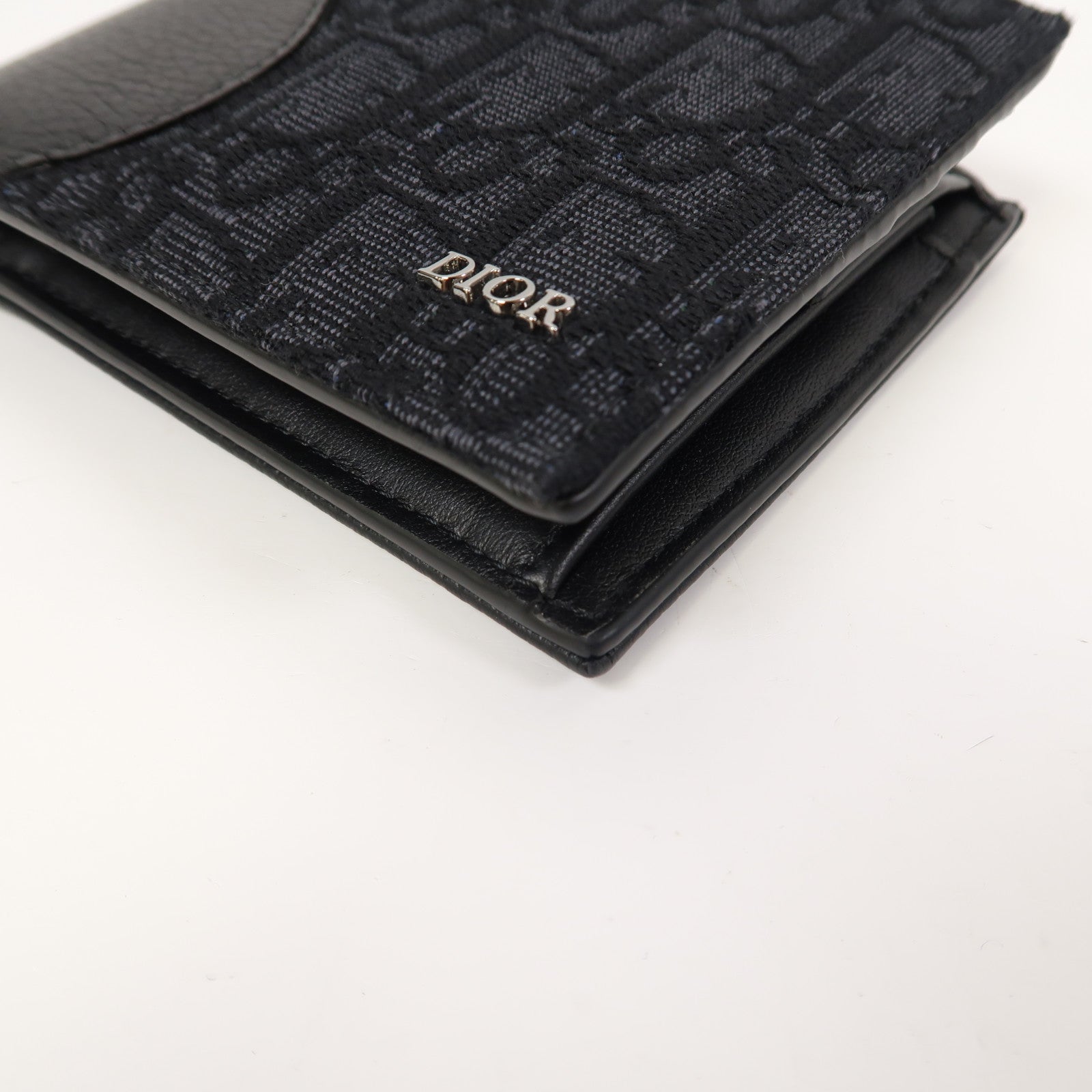 Dior 牛皮皮革Saddle Bifold Wallet銀扣錢包黑色
