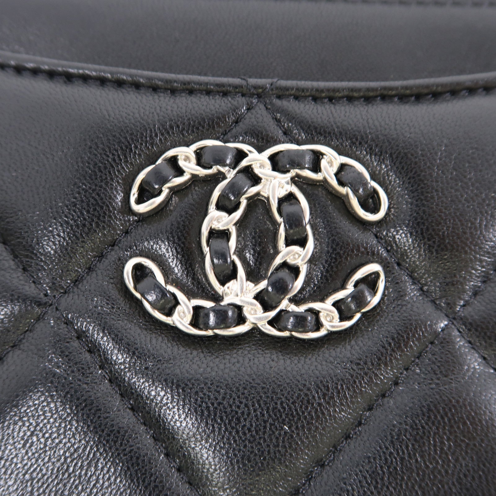 CHANEL 羊皮皮革Zipper Card Holder金扣卡片套黑色
