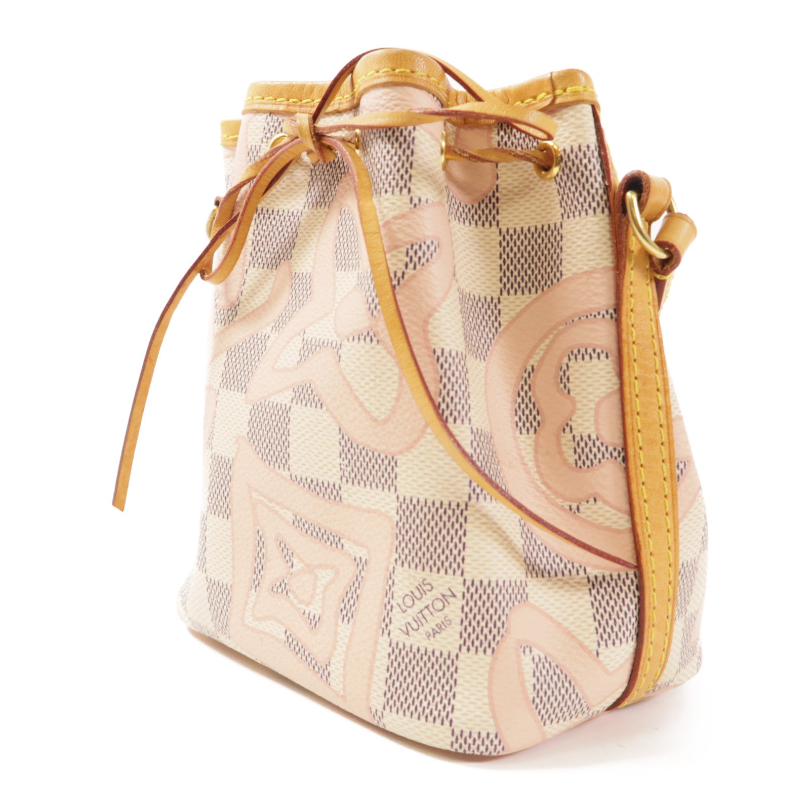 LOUIS VUITTON LV Nano Noe Shoulder Bag N60052 Damier Azur Tahitenne Pink/White