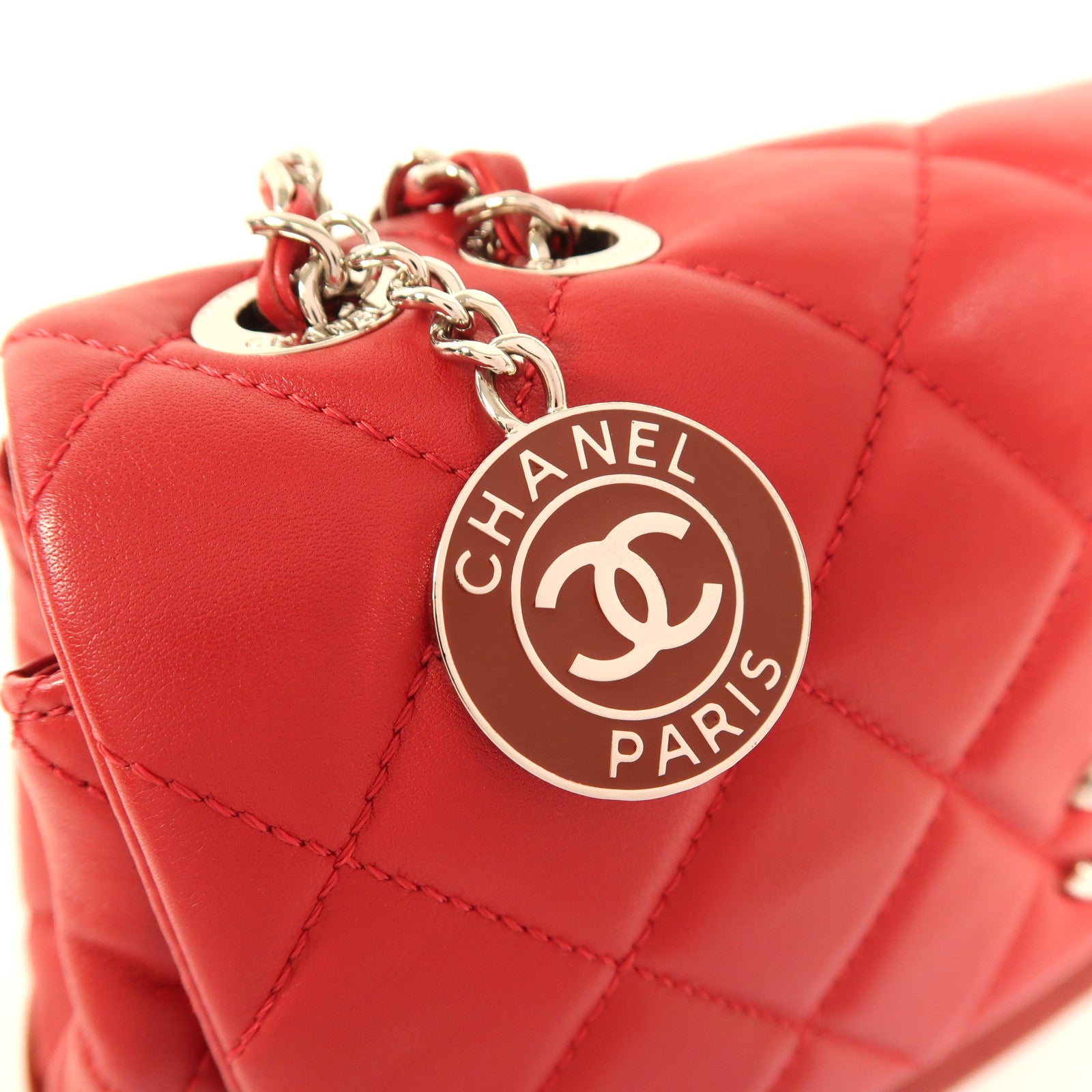 CHANEL 牛皮皮革Chain Shoulder銀扣鏈帶肩背袋