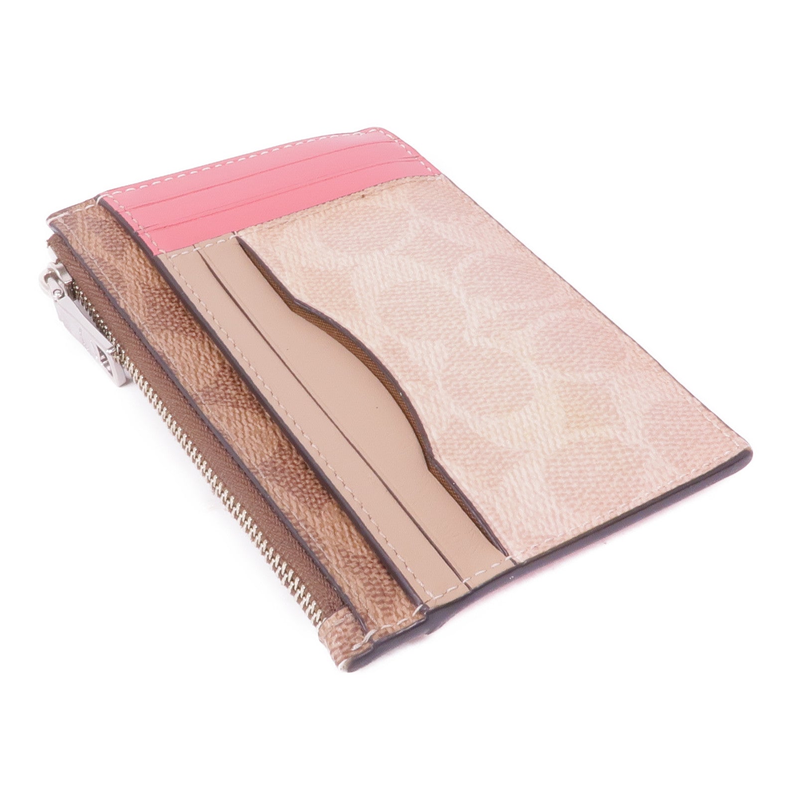 COACH 塗層帆布/皮革Card/Coin Case銀扣零錢包/卡片套