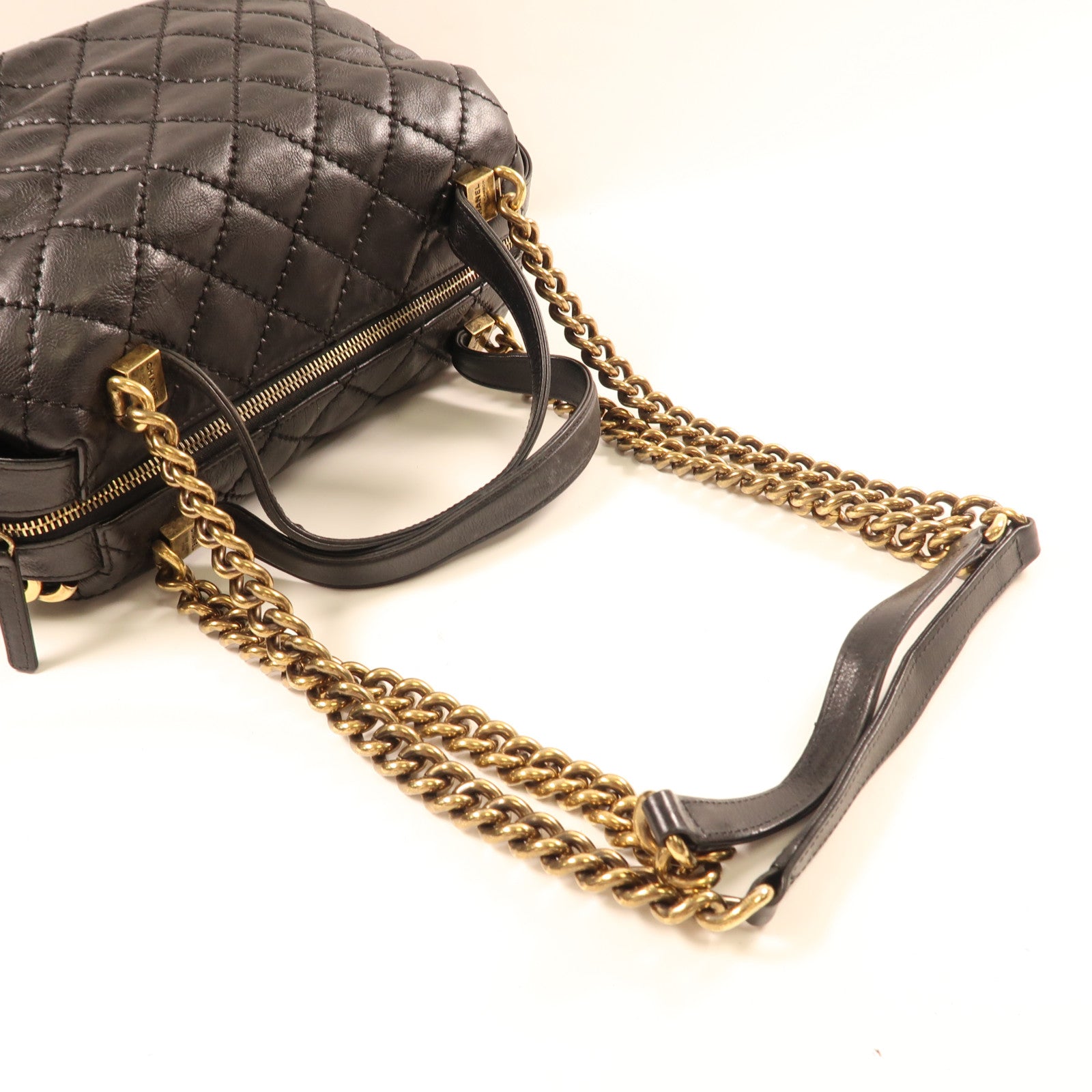 CHANEL 牛皮皮革2Way Shoulder Bag金扣鏈帶手挽肩背兩用袋黑色