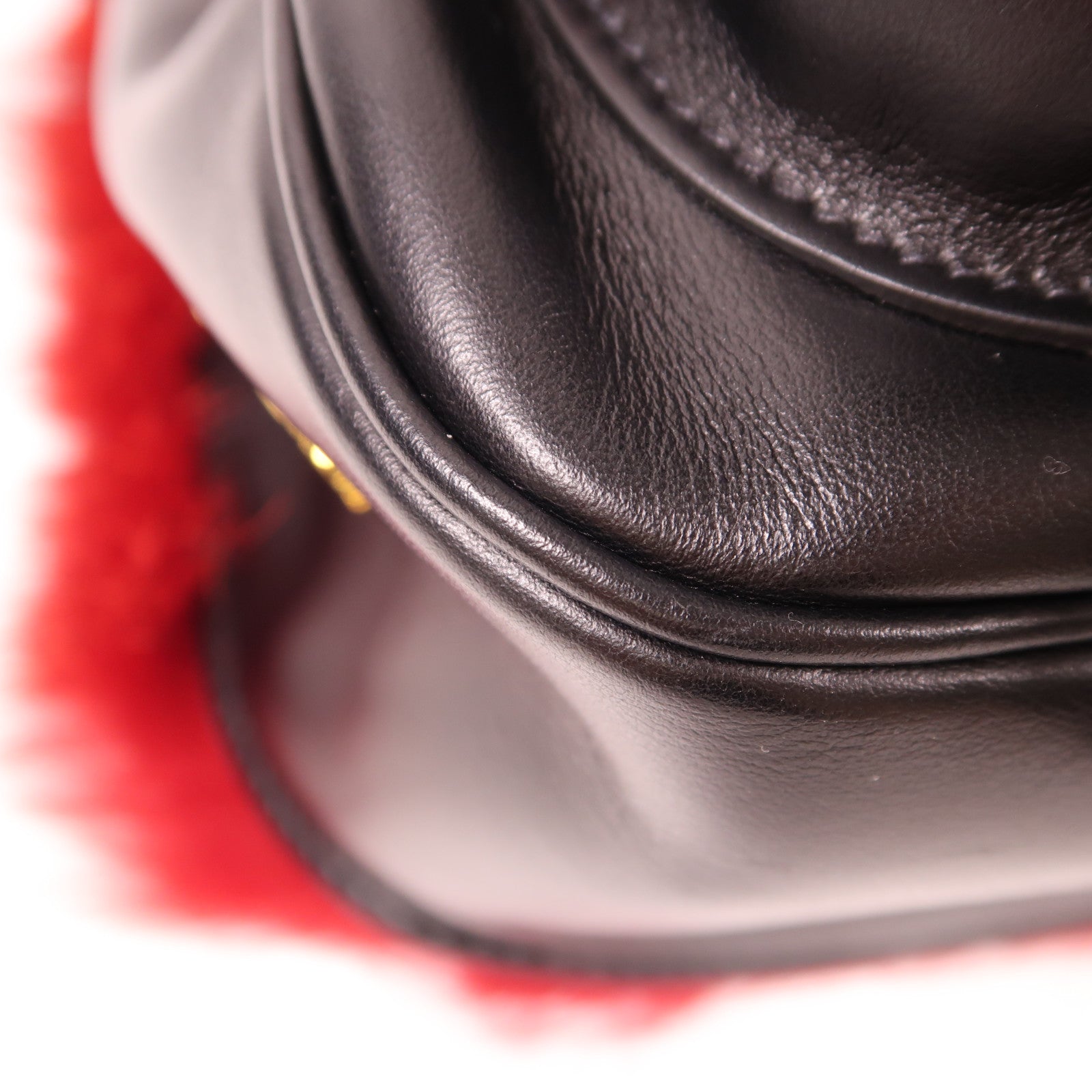 PRADA 狐狸毛/皮革Shoulder Bag金扣手挽肩背兩用袋