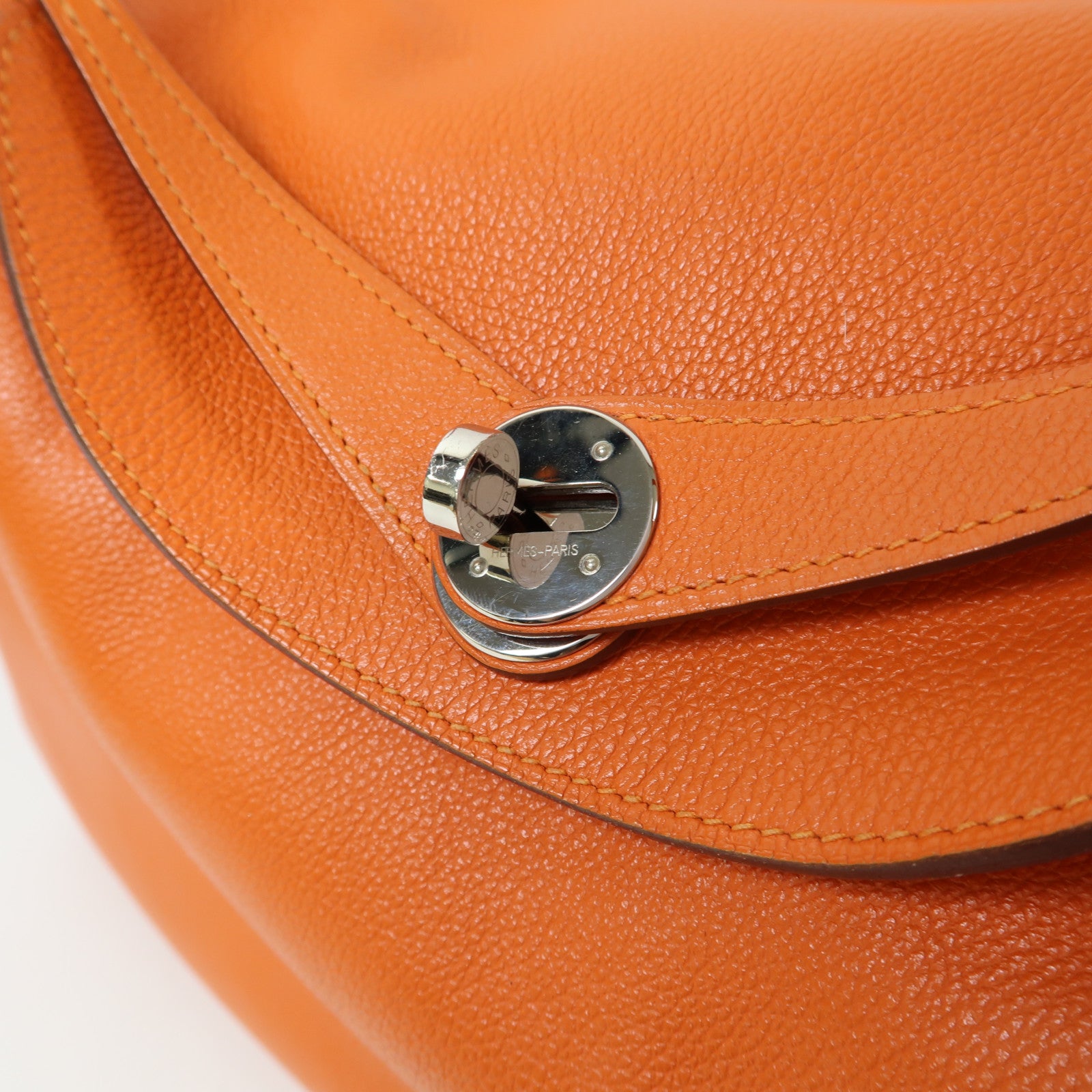 HERMES Evercolor皮革Lindy 30銀扣手挽肩背兩用袋Orange Poppy/橙色