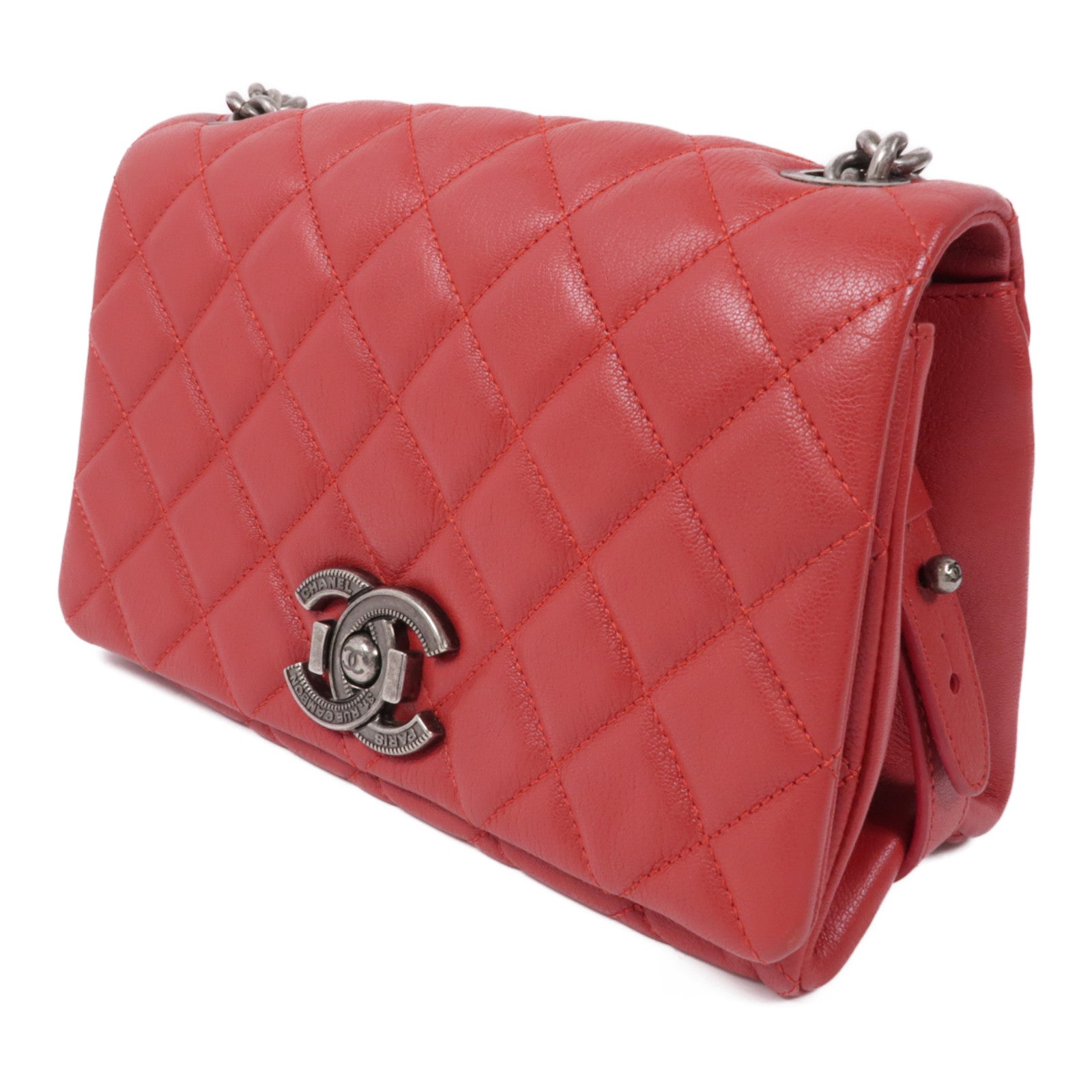 CHANEL 牛皮皮革Chain Shoulder銀扣鏈帶肩背袋