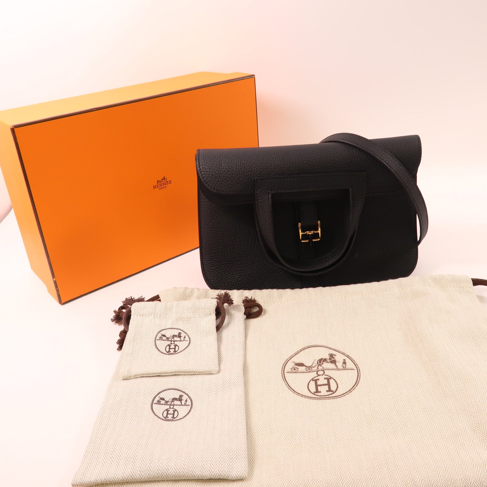HERMES Clemence皮革Halzan 25金扣手挽肩背兩用袋