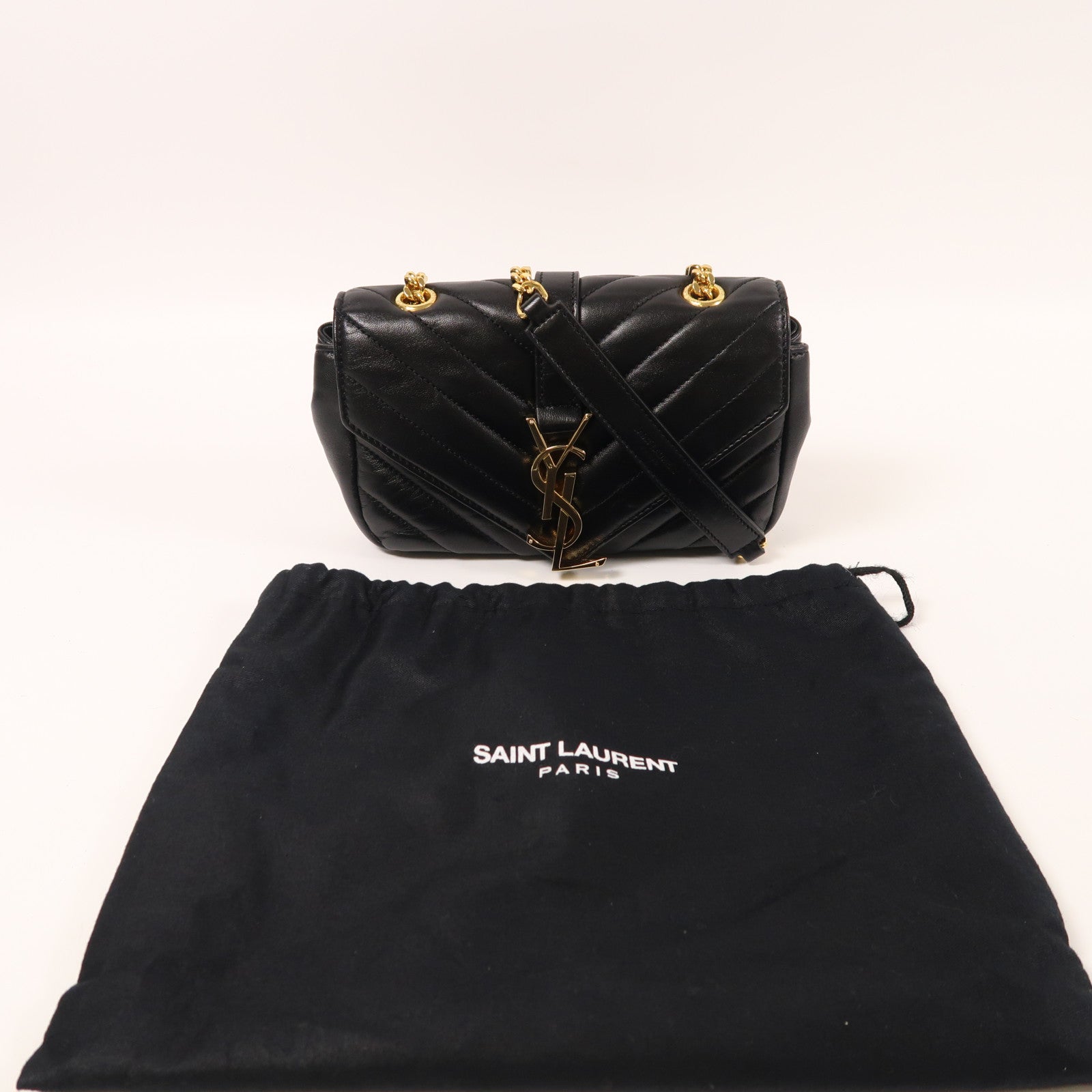 YVES SAINT LAURENT 羊皮皮革Chain Shoulder金扣鏈帶肩背袋