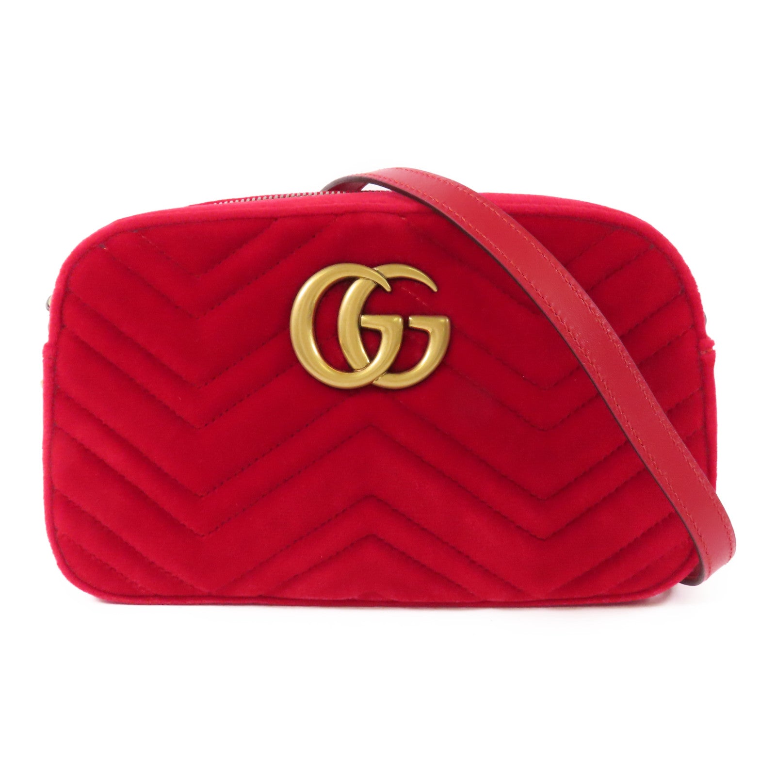 GUCCI 天鵝絨GG Marmont金扣鏈帶肩背袋