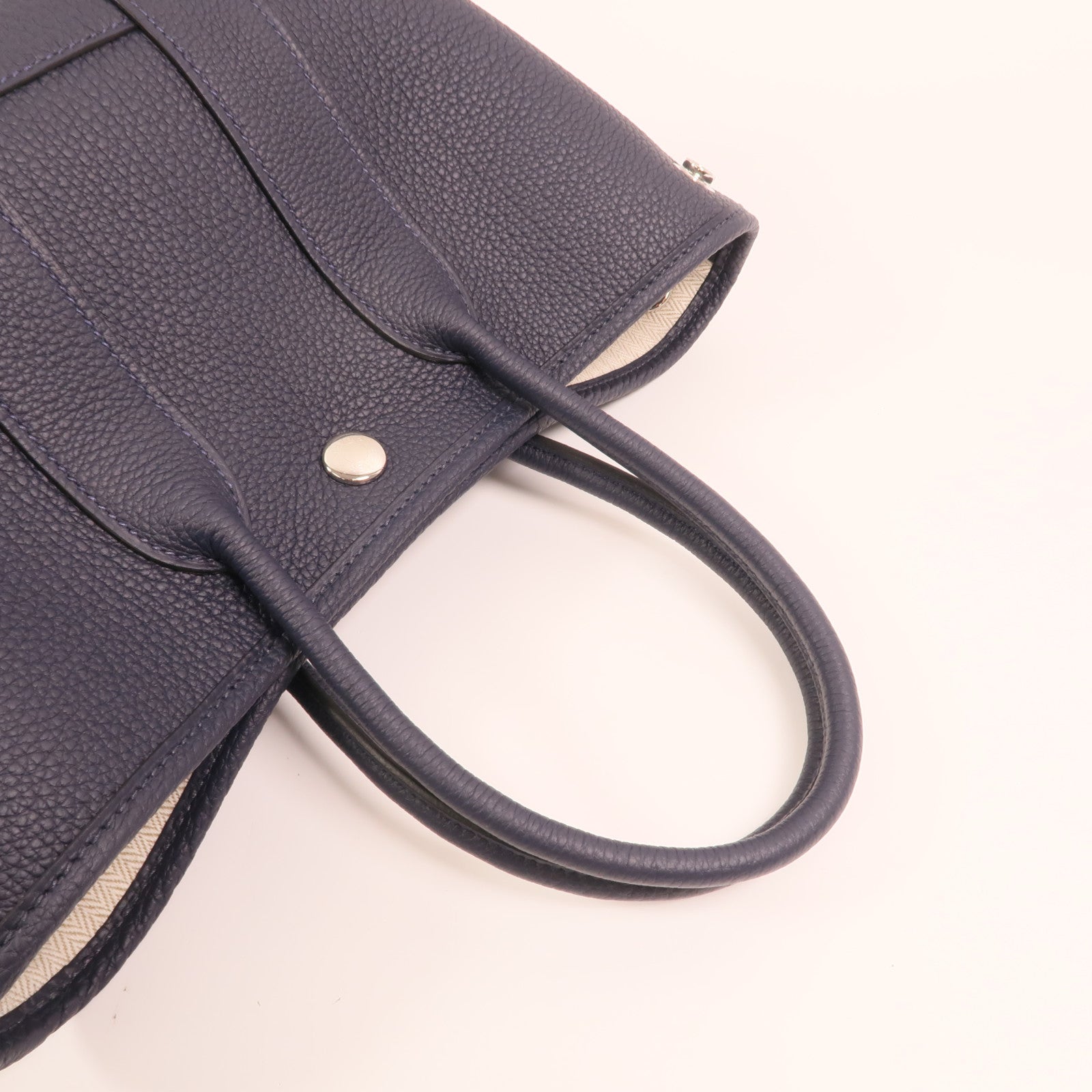 HERMES Negonda皮革Mini Garden Party銀扣手挽袋Bleu Nuit