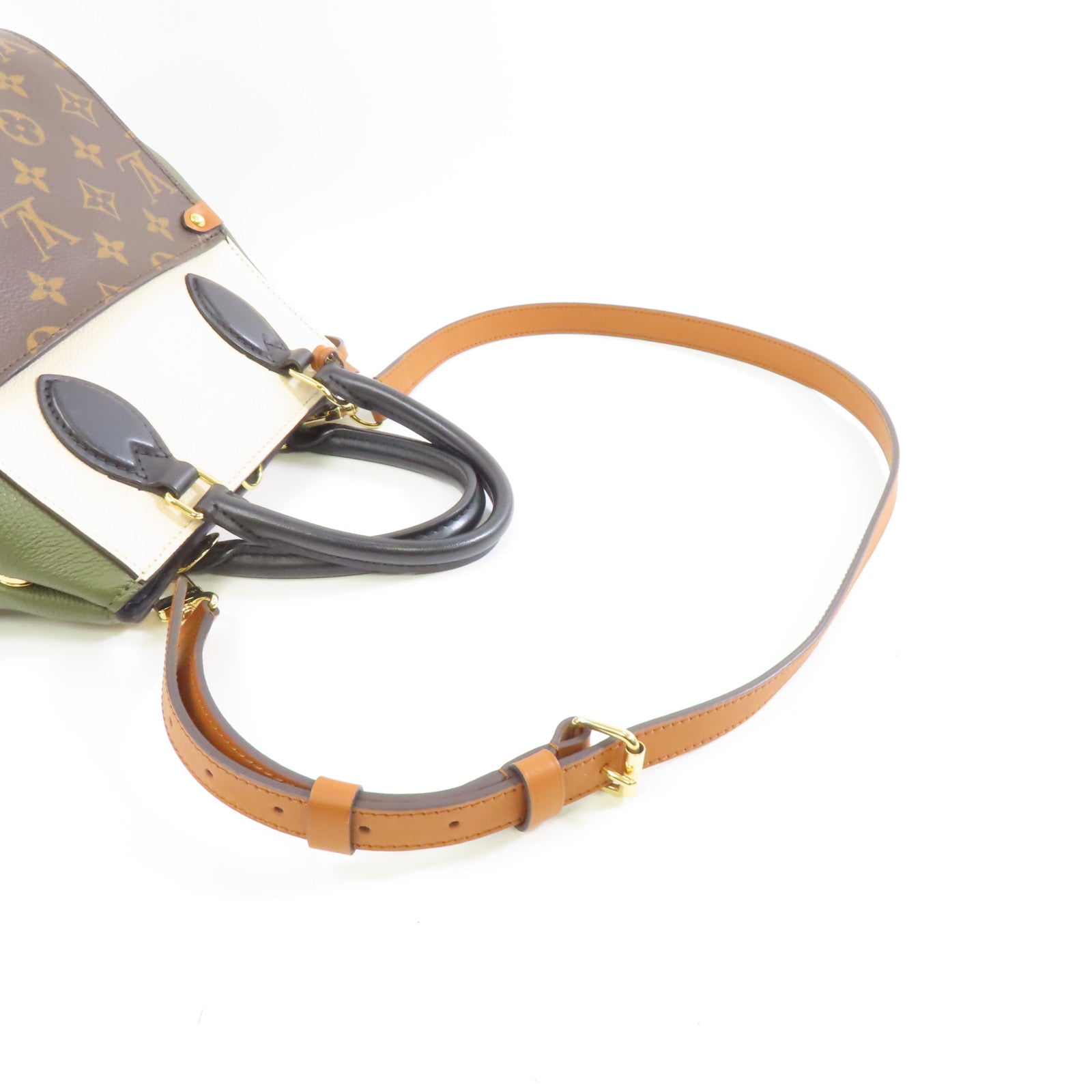 LOUIS VUITTON Monogram Fold Tote金扣手挽肩背兩用袋啡色/綠色/米色