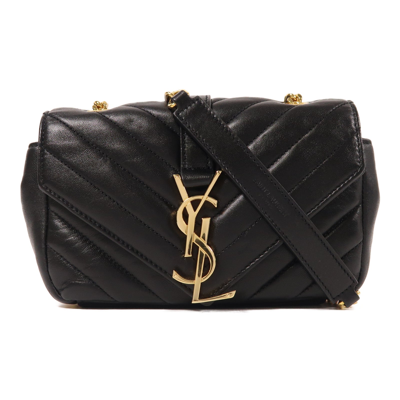 YVES SAINT LAURENT 羊皮皮革Chain Shoulder金扣鏈帶肩背袋