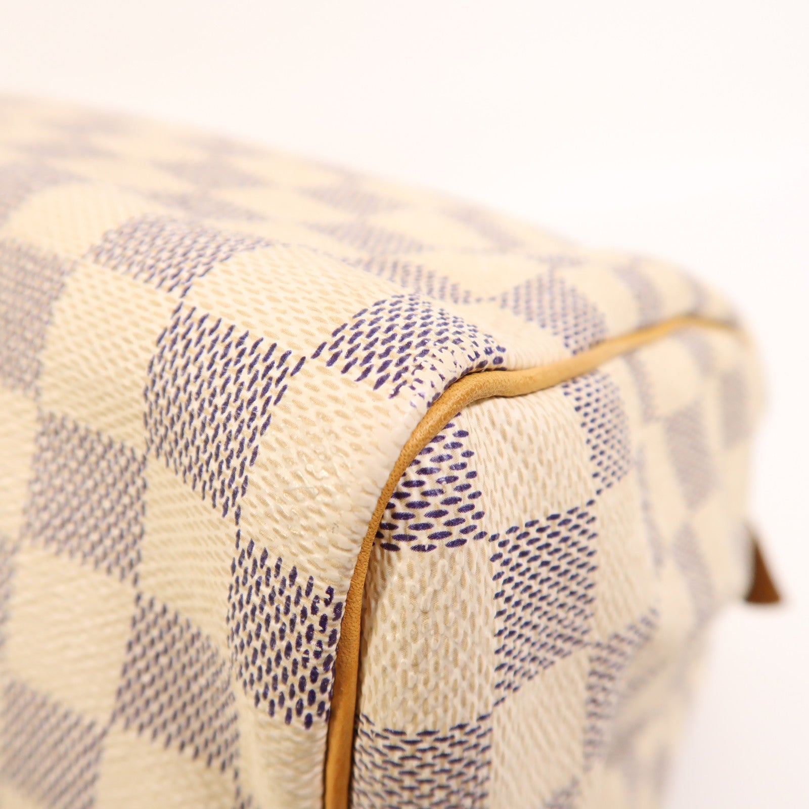 LOUIS VUITTON Damier Azur Speedy 30金扣手挽袋白色