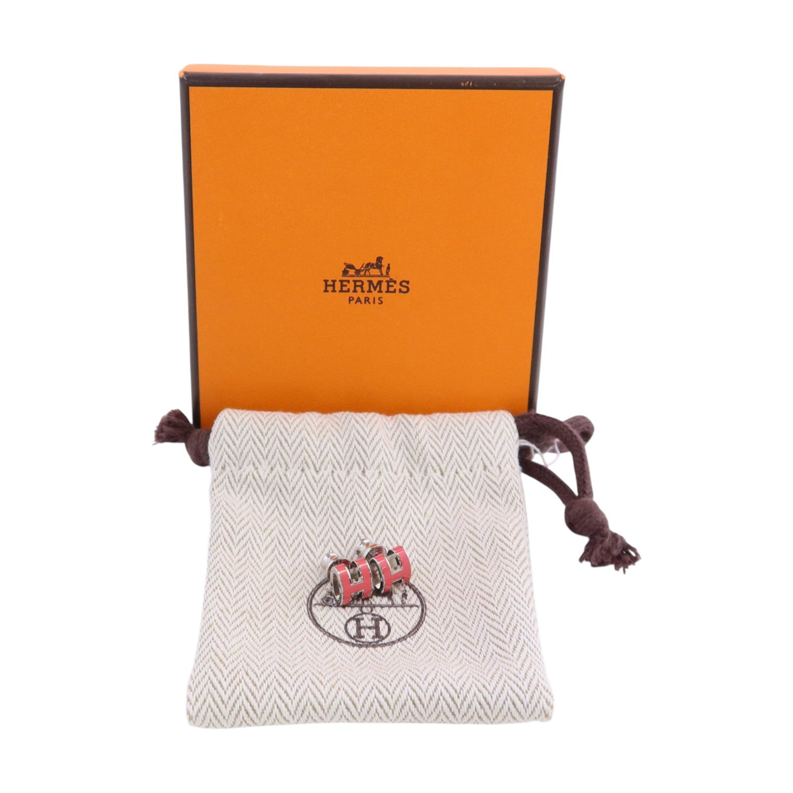 HERMES 金屬/琺瑯Mini Pop H Earrings銀扣耳環