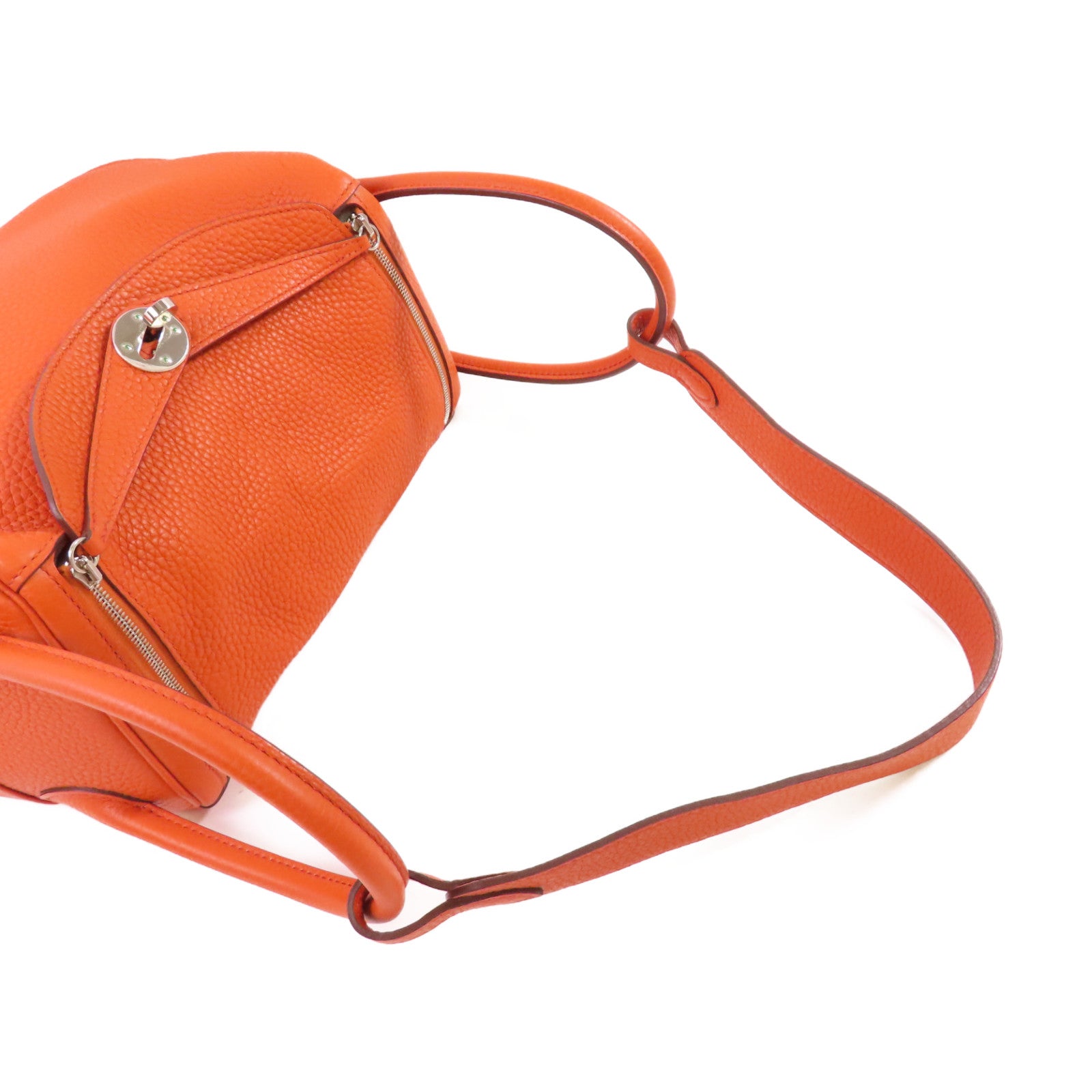 HERMES Clemence皮革Lindy 26 Shoulder Bag銀扣肩背袋橙色