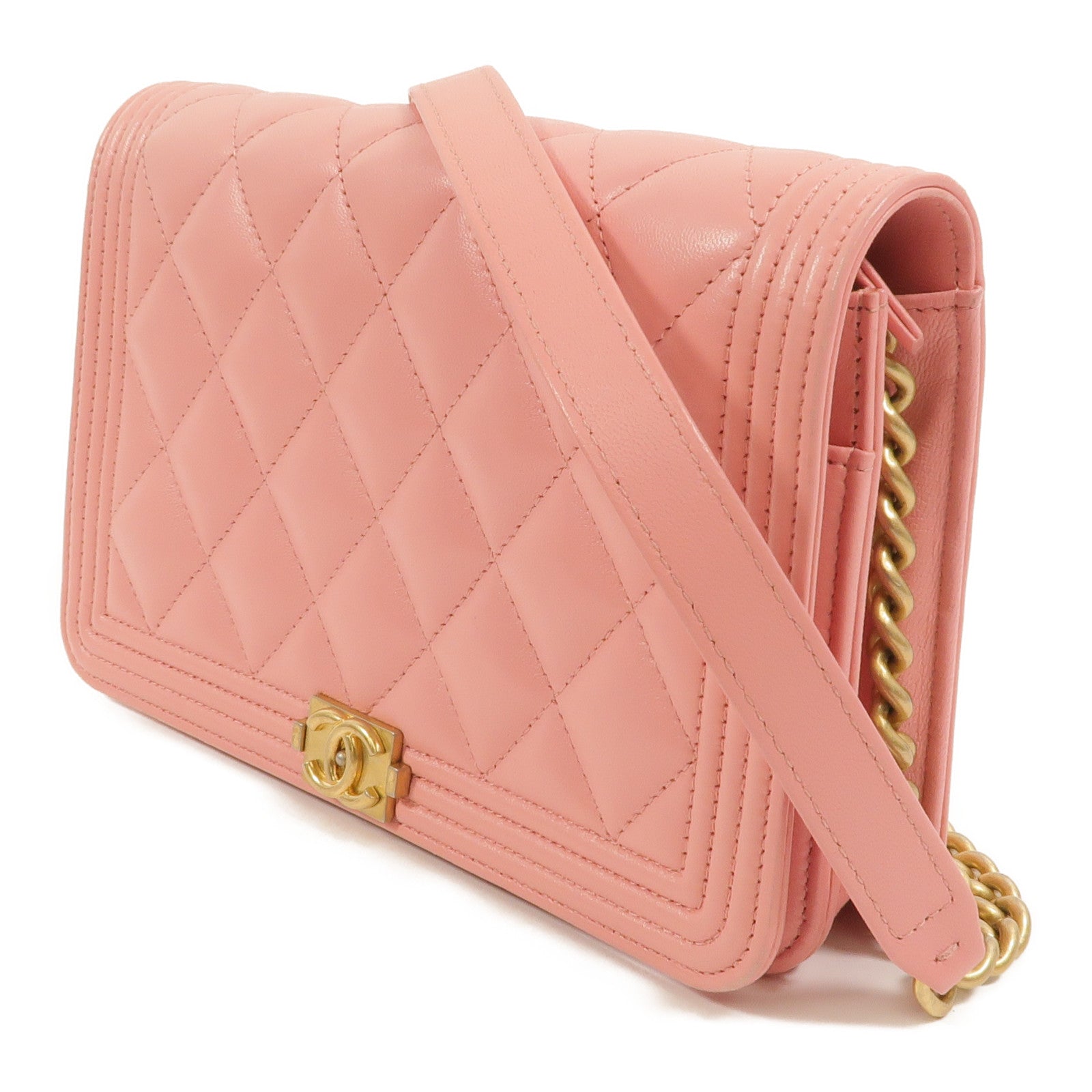 CHANEL 羊皮皮革Boy Wallet On Chain鏈帶肩背袋