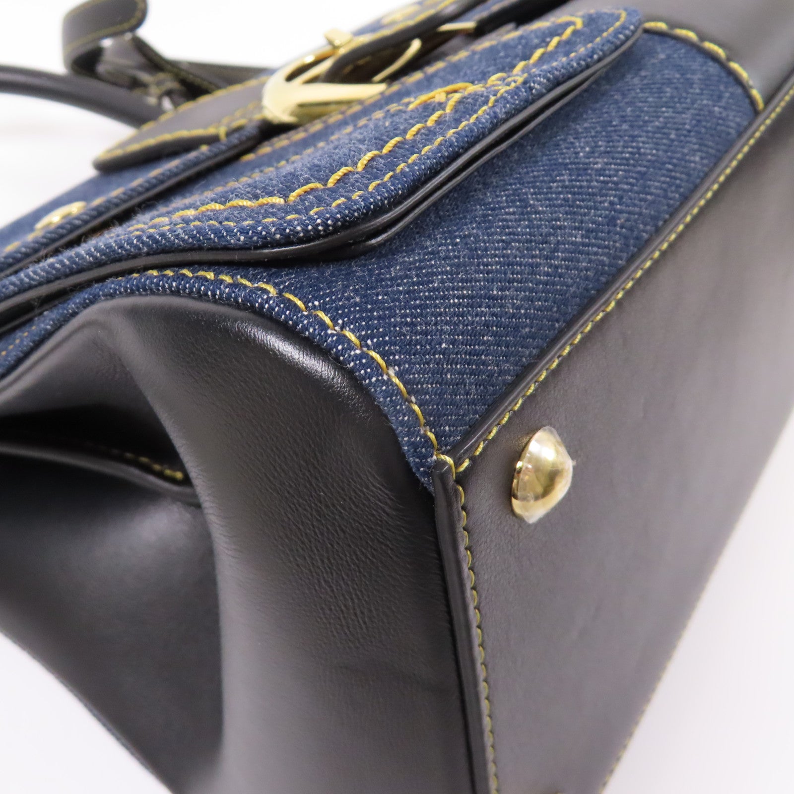 Delvaux 帆布Brillant Trench金扣手挽肩背兩用袋黑色/藍色