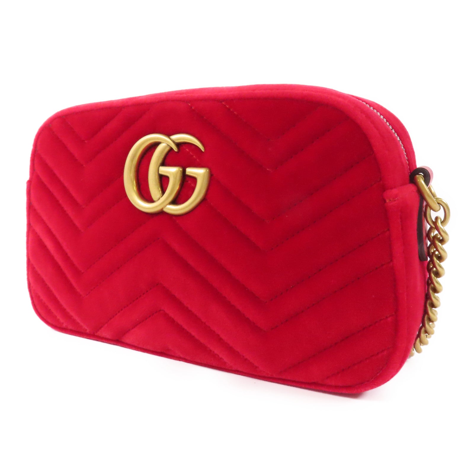 GUCCI 天鵝絨GG Marmont金扣鏈帶肩背袋