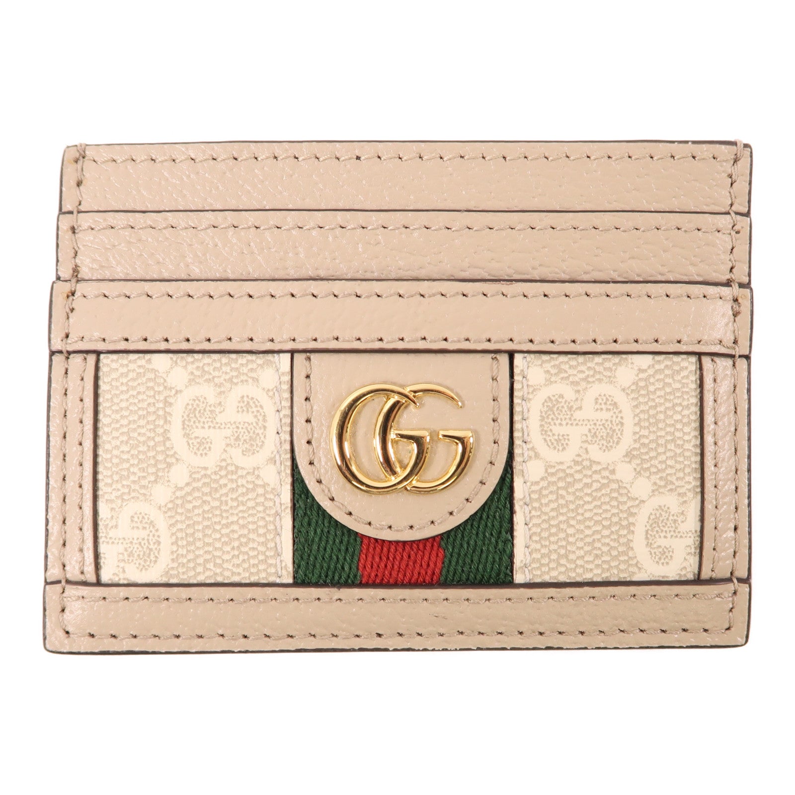 GUCCI 塗層帆布/皮革Ophdia GG Card Case金扣卡片套白色