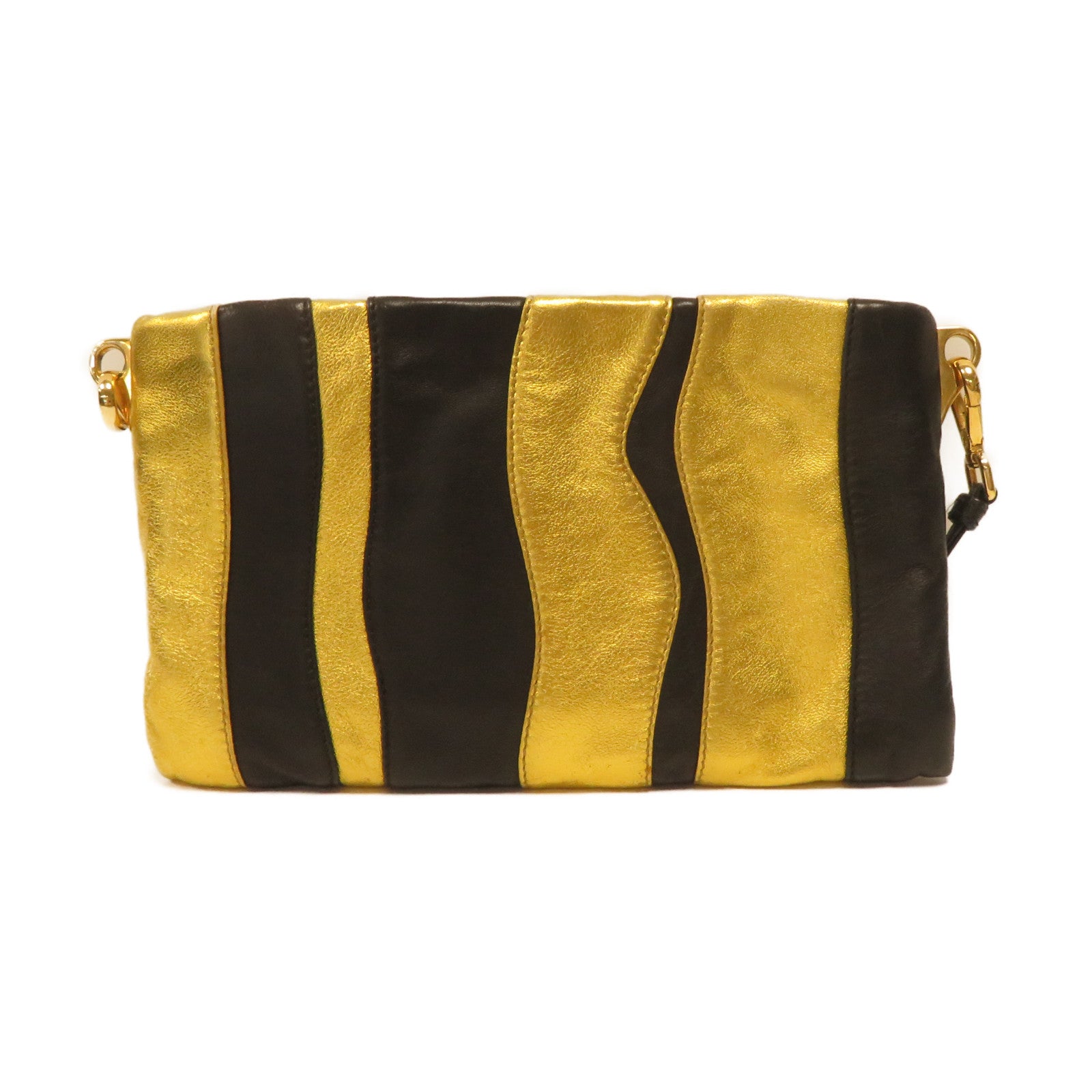 PRADA 【激減優惠】羊皮皮革Shoulder Bag金扣肩背袋黑色/金色