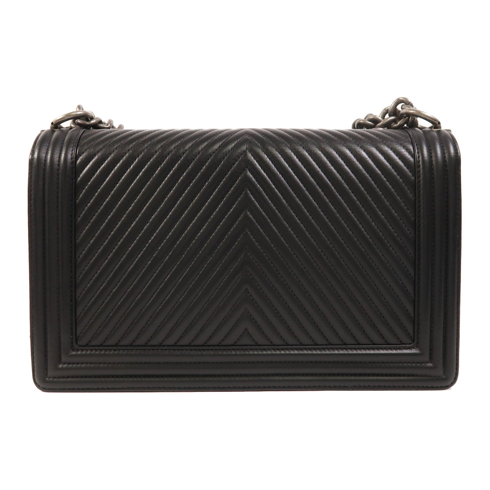 CHANEL 牛皮皮革Boy 28銀扣鏈帶肩背袋