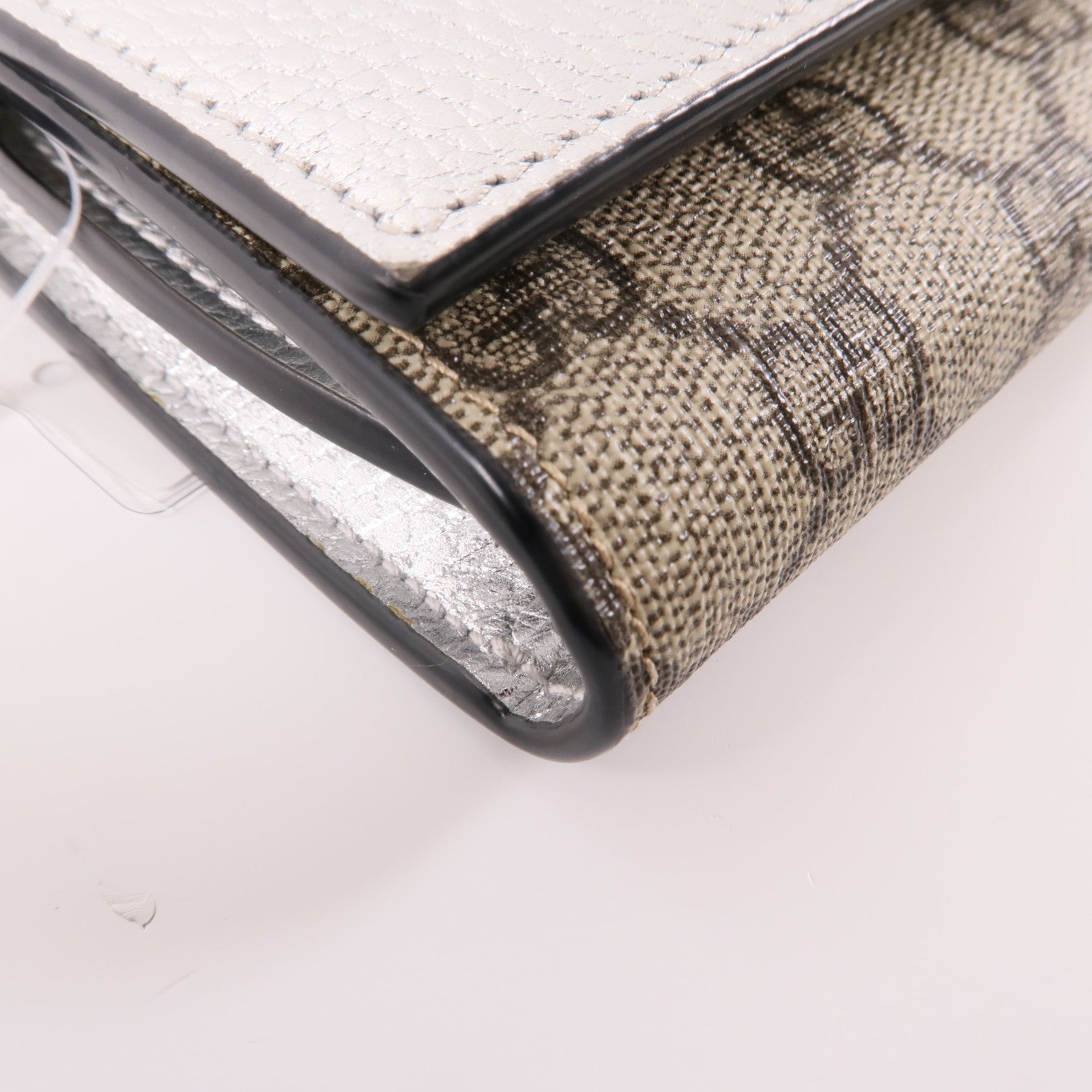GUCCI 塗層帆布GG Marmont Wallet金扣錢包棕色/銀色