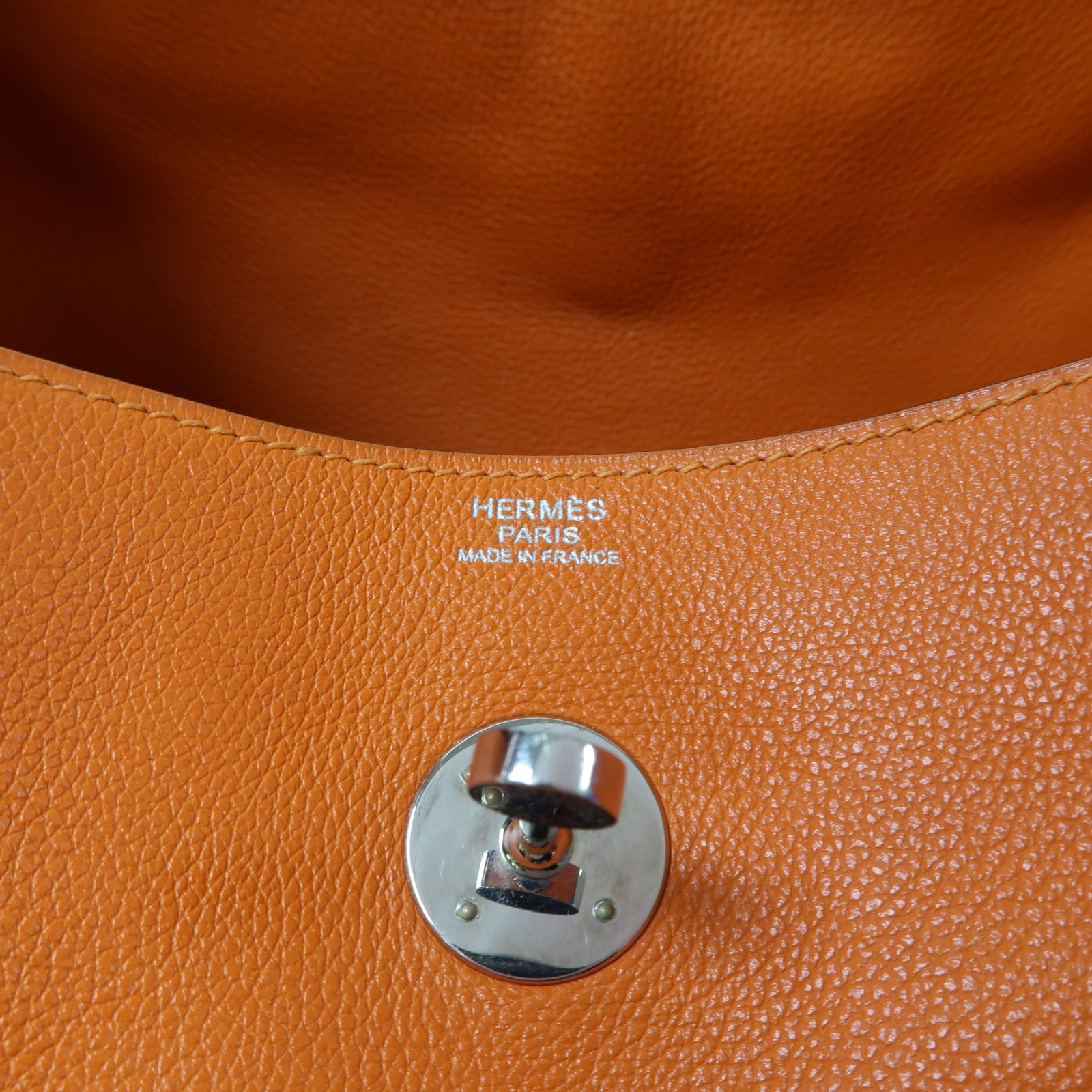 HERMES Evercolor皮革Lindy 30銀扣手挽肩背兩用袋Orange Poppy/橙色