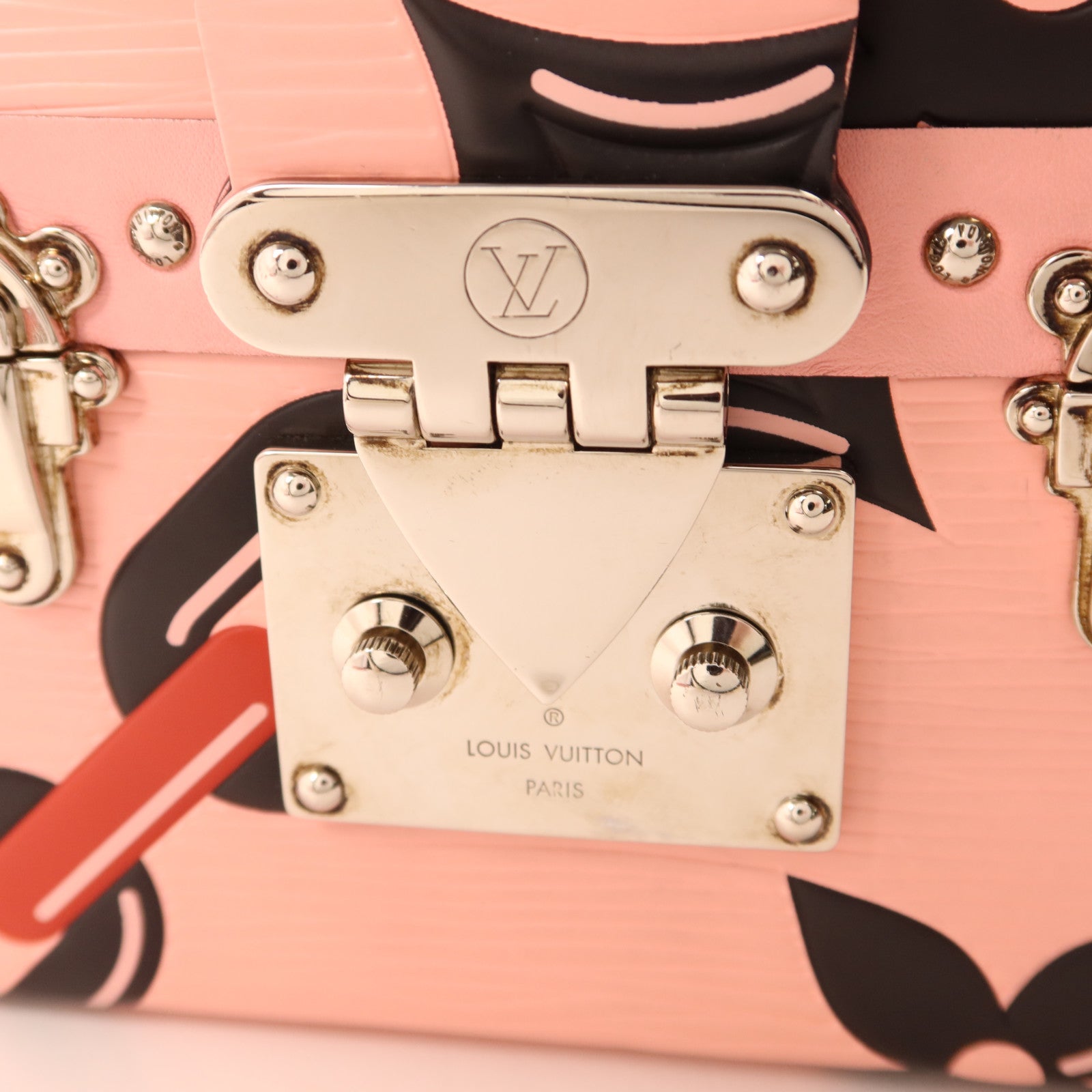 LOUIS VUITTON Epi Petite Malle Pink Chain Flower銀扣肩背袋