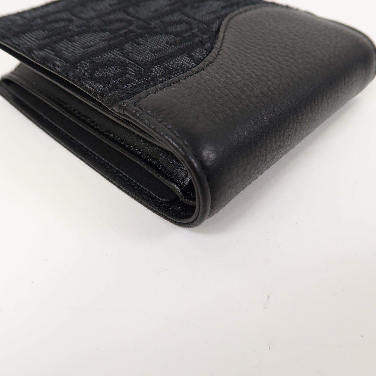 Dior 牛皮皮革Saddle Bifold Wallet銀扣錢包黑色