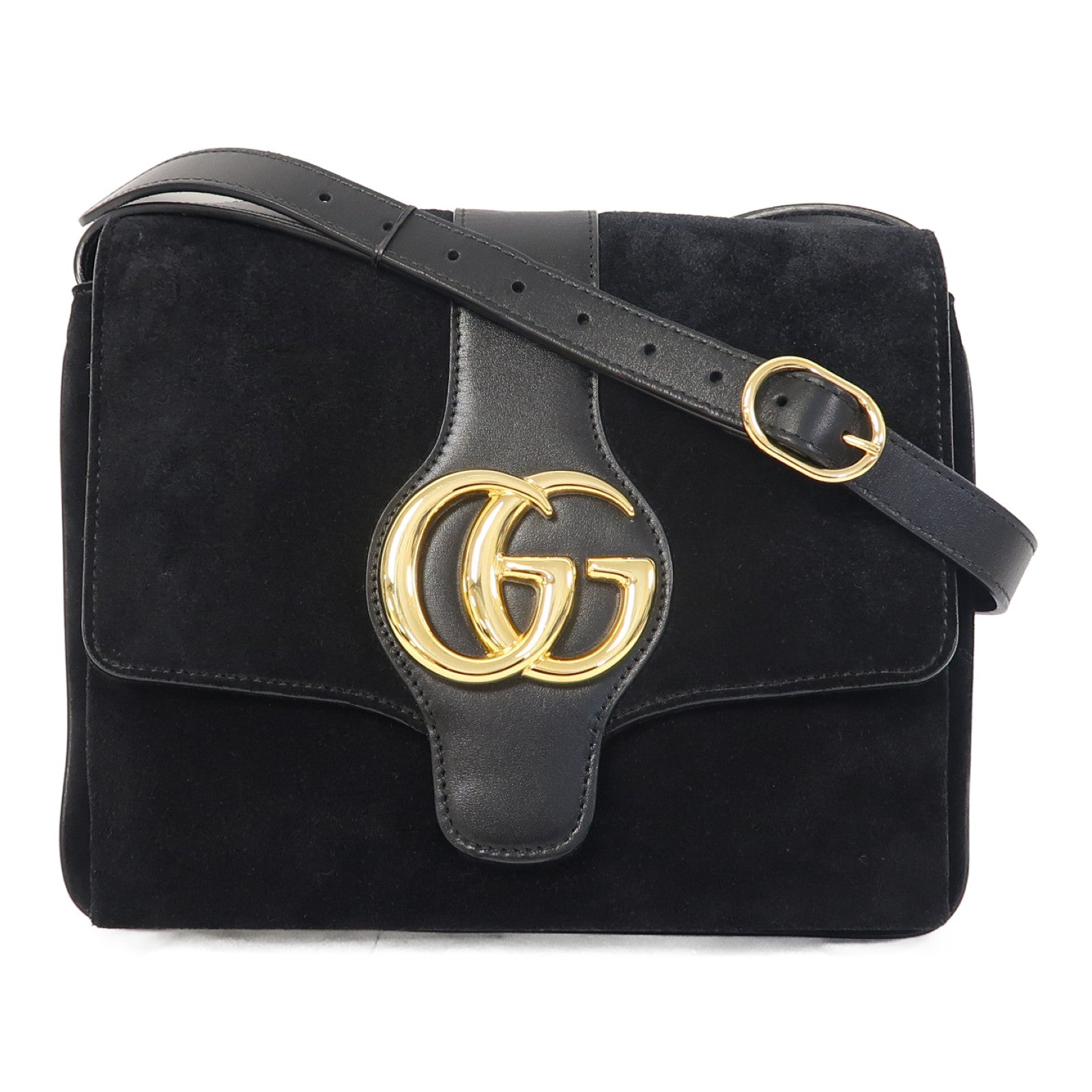 GUCCI 麂皮皮革Shoulder Bag金扣肩背袋黑色