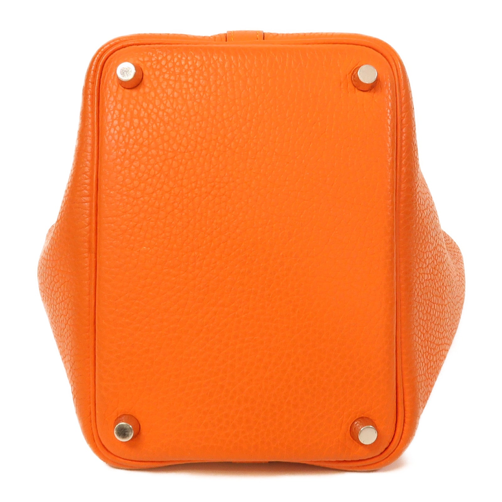 HERMES Clemence皮革Picotin PM銀扣手挽袋火橘色