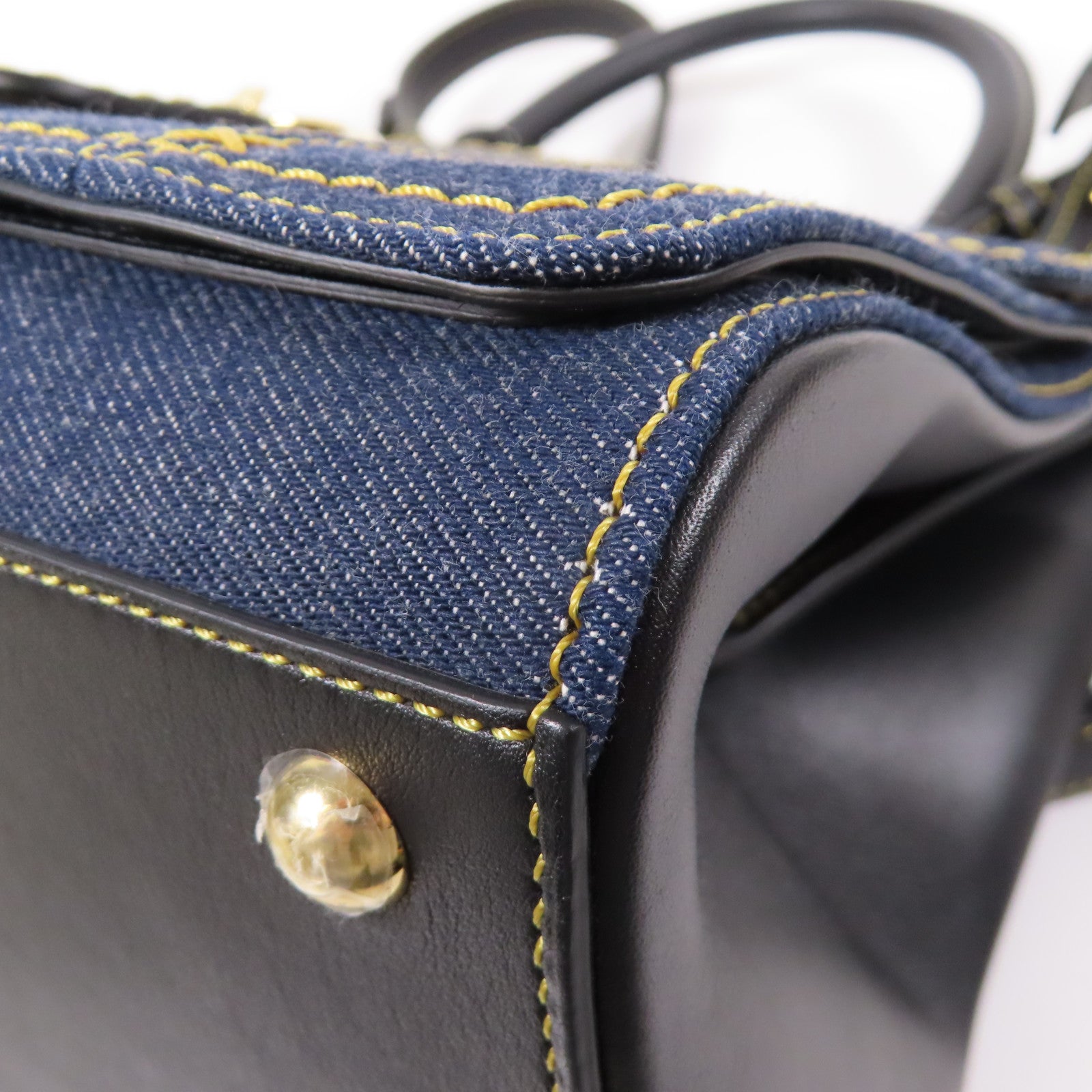 Delvaux 帆布Brillant Trench金扣手挽肩背兩用袋黑色/藍色