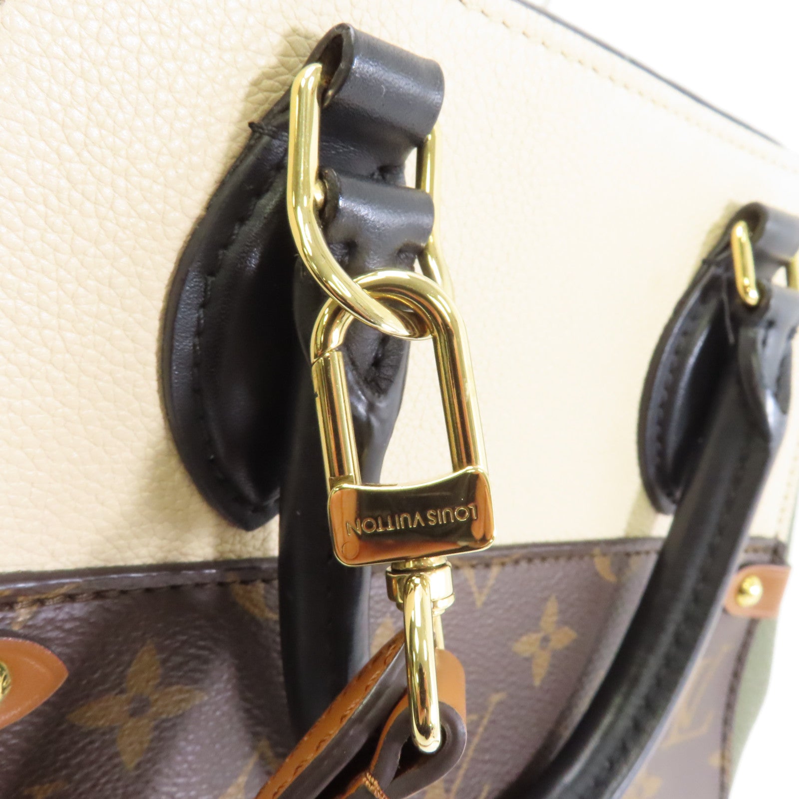 LOUIS VUITTON Monogram Fold Tote金扣手挽肩背兩用袋啡色/綠色/米色