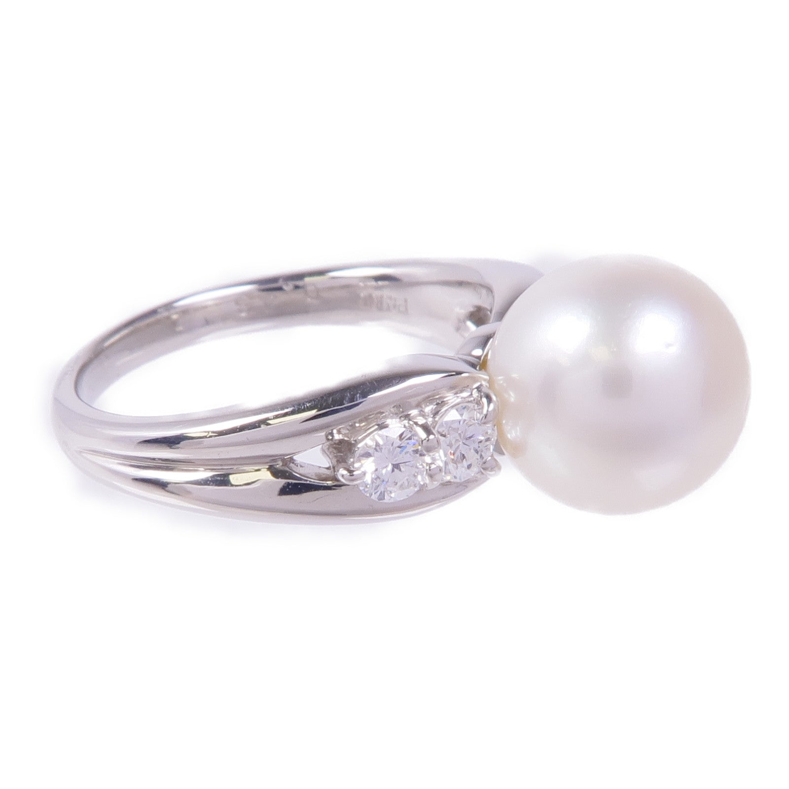 JEWELRY 【激減優惠】PT900鉑金Pearl Diamond Ring珍珠鑽石戒指US#5.75