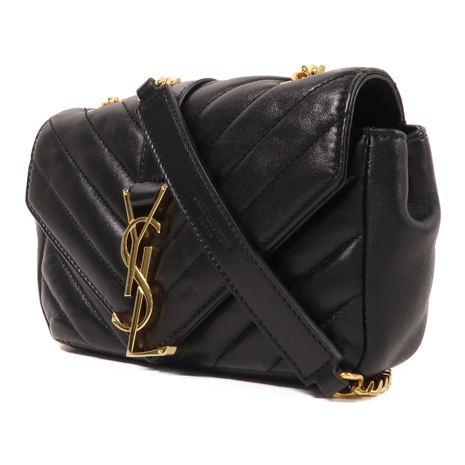 YVES SAINT LAURENT 羊皮皮革Chain Shoulder金扣鏈帶肩背袋