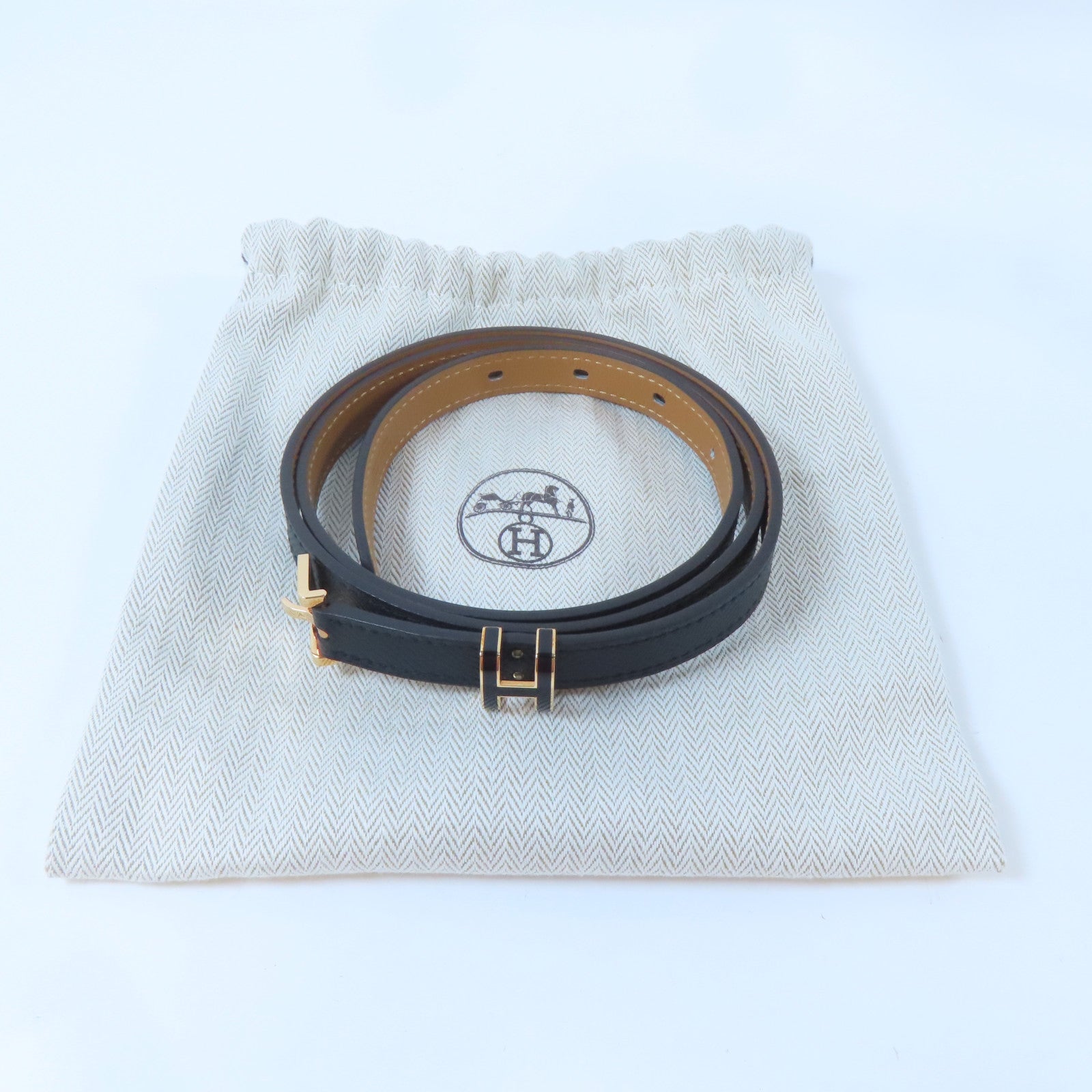 HERMES Epsom皮革Pop H Belt金扣皮帶Noir黑色
