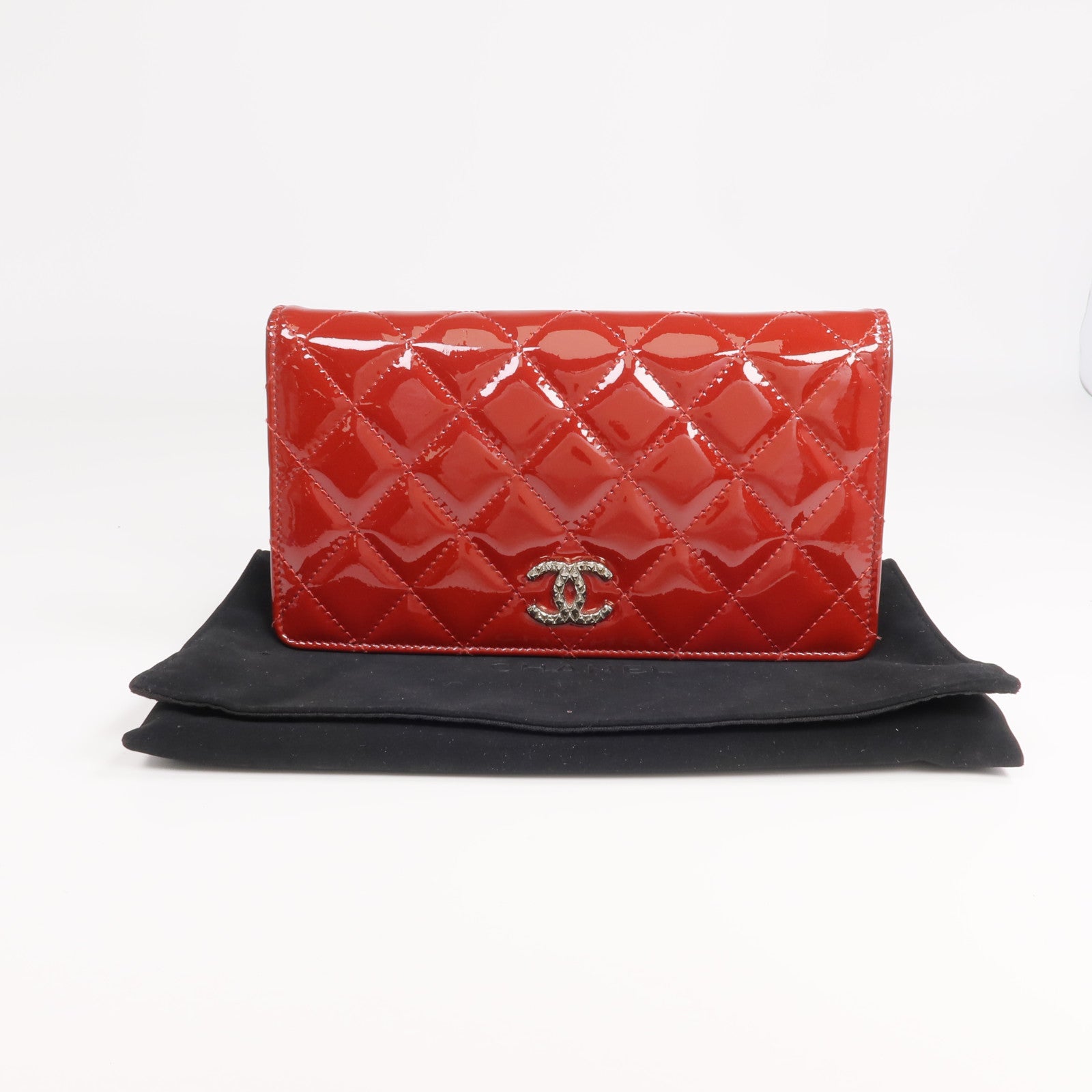 CHANEL 漆皮皮革Long Wallet銀扣長錢包