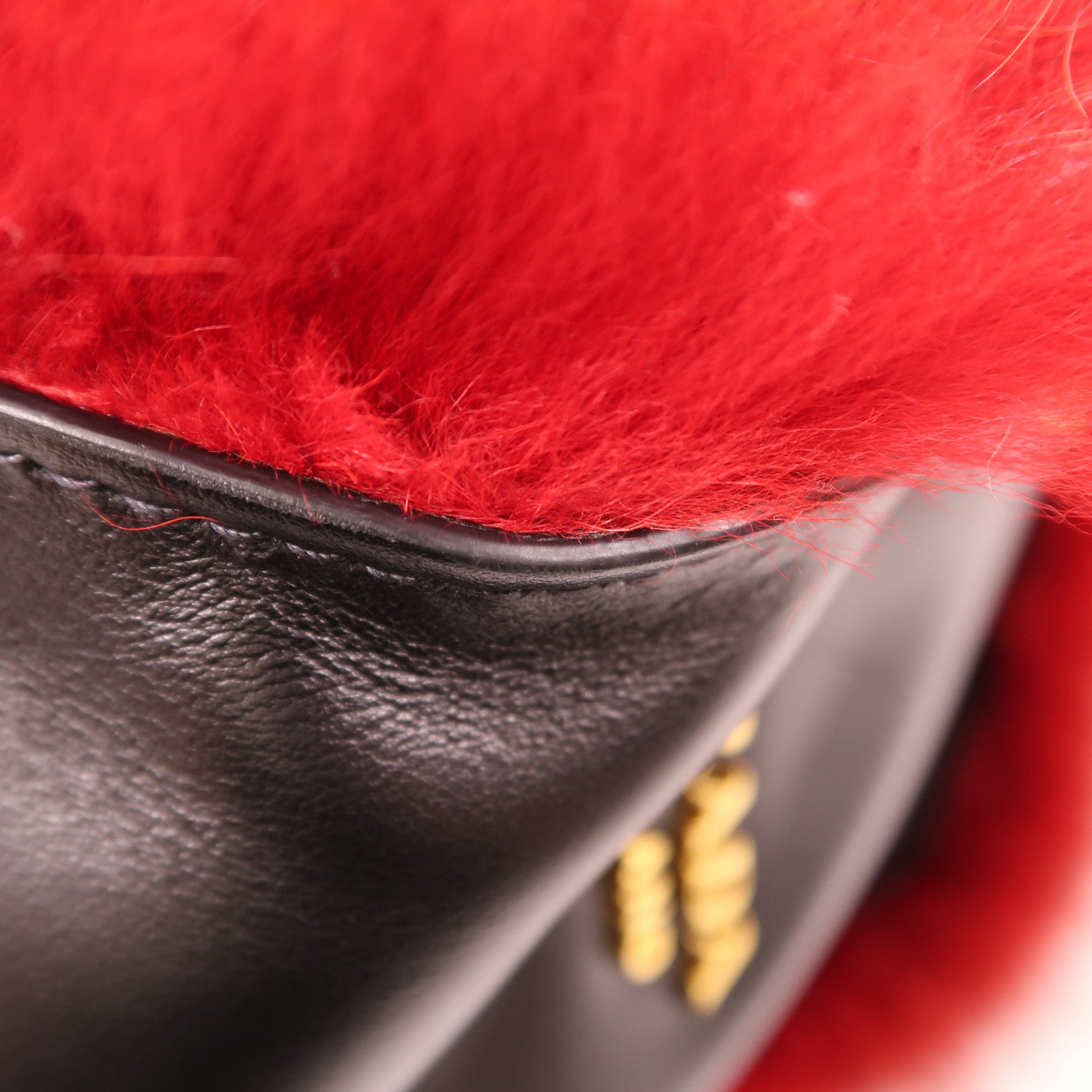 PRADA 狐狸毛/皮革Shoulder Bag金扣手挽肩背兩用袋