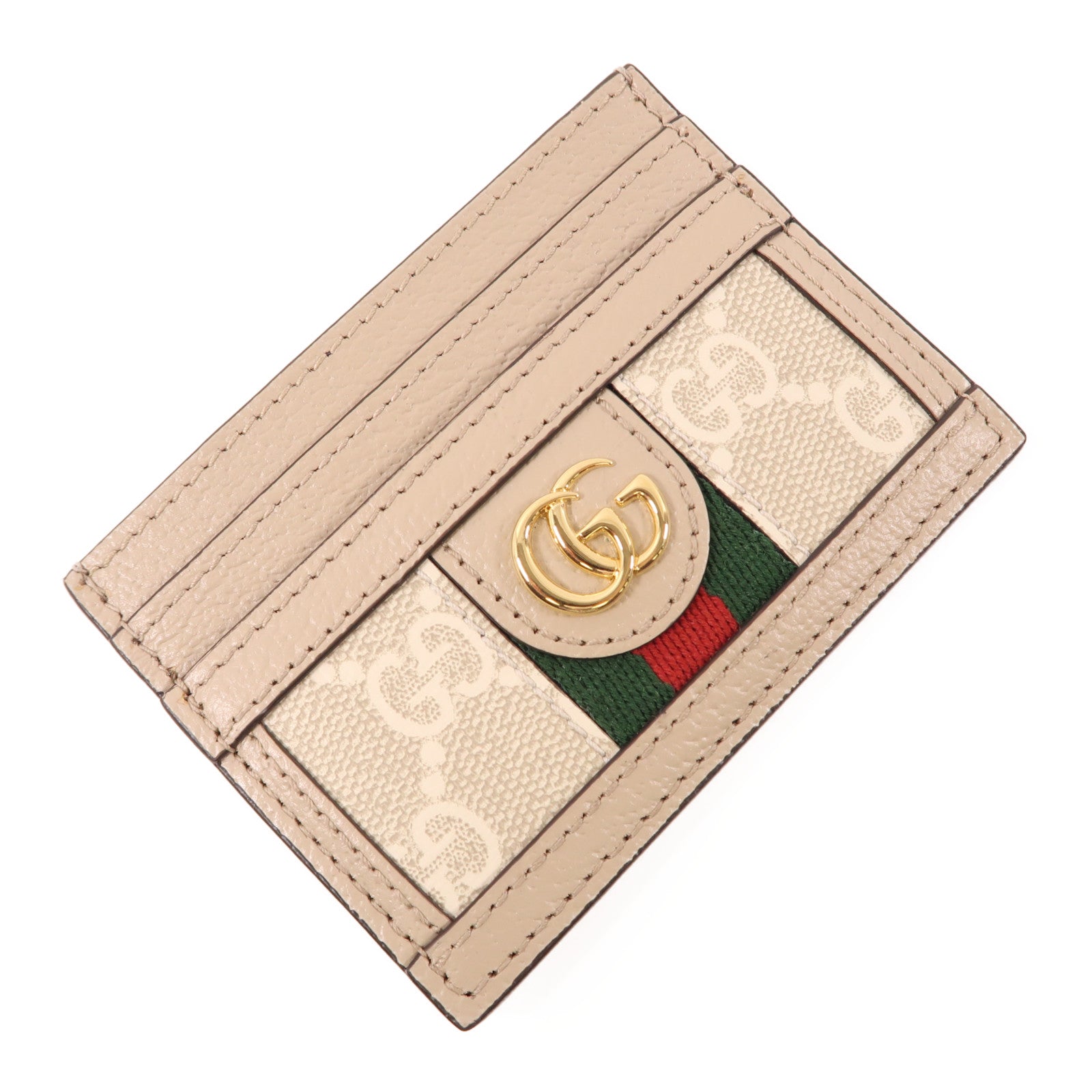GUCCI 塗層帆布/皮革Ophdia GG Card Case金扣卡片套白色