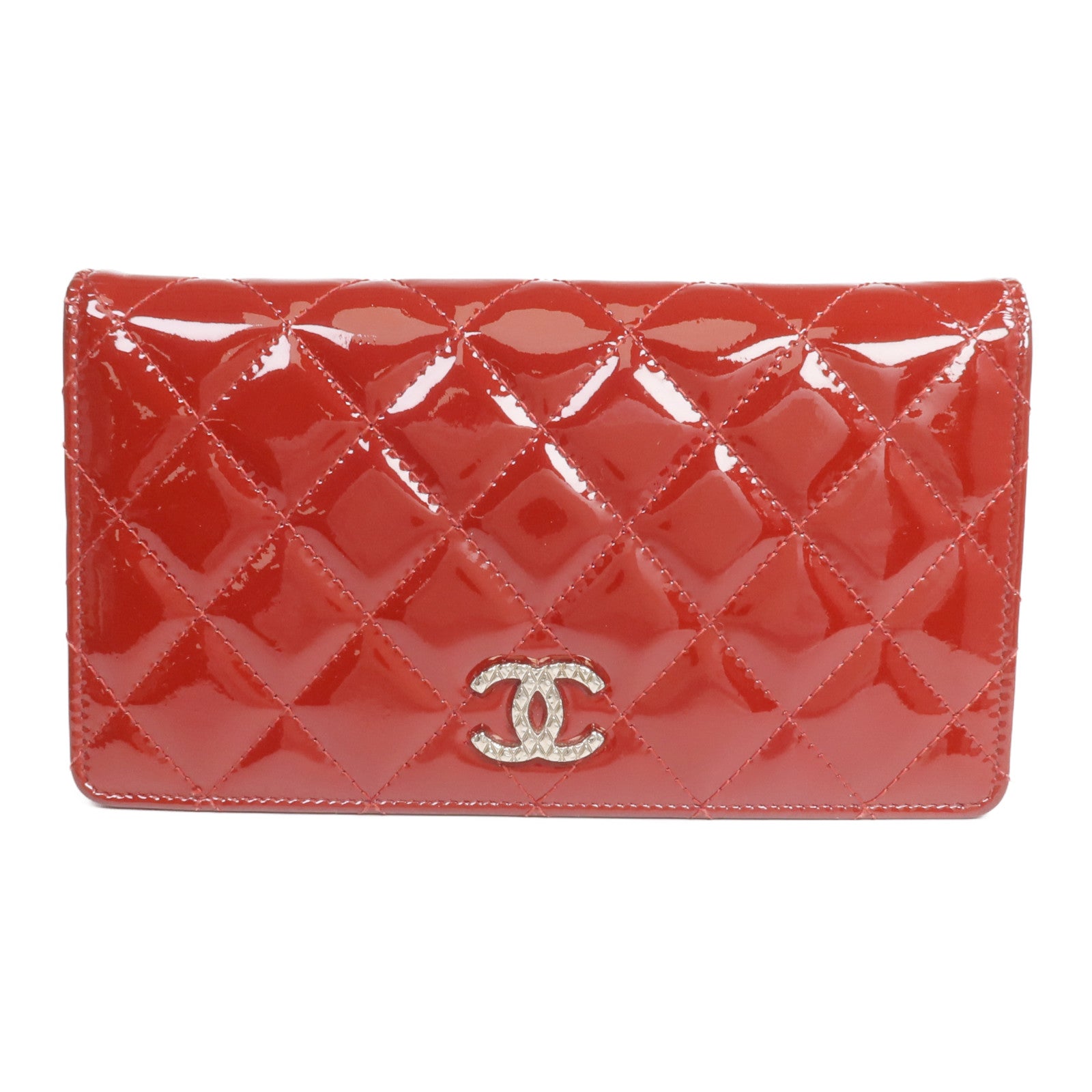 CHANEL 漆皮皮革Long Wallet銀扣長錢包