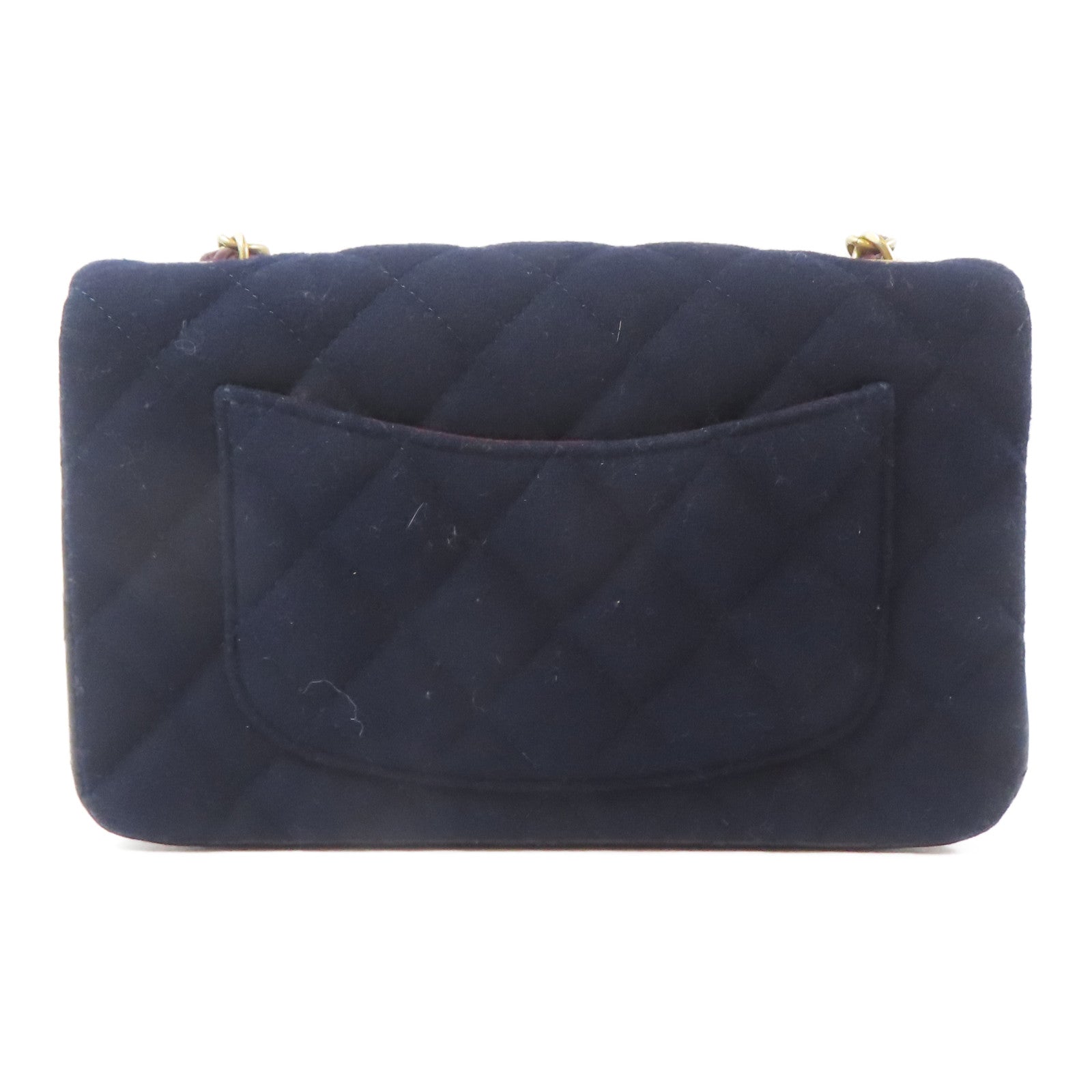 CHANEL 菱格羊毛Charms Mini Rectangular Flap金扣肩背袋深藍色