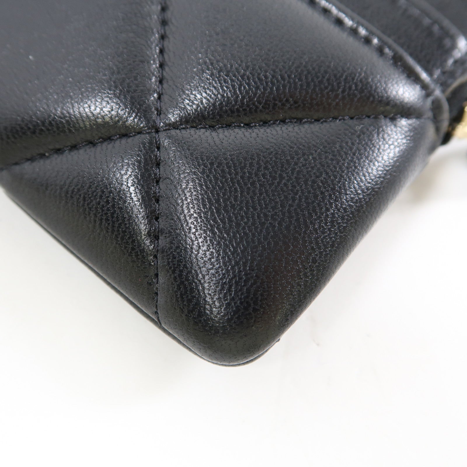 CHANEL 羊皮皮革Zipper Card Holder金扣卡片套黑色