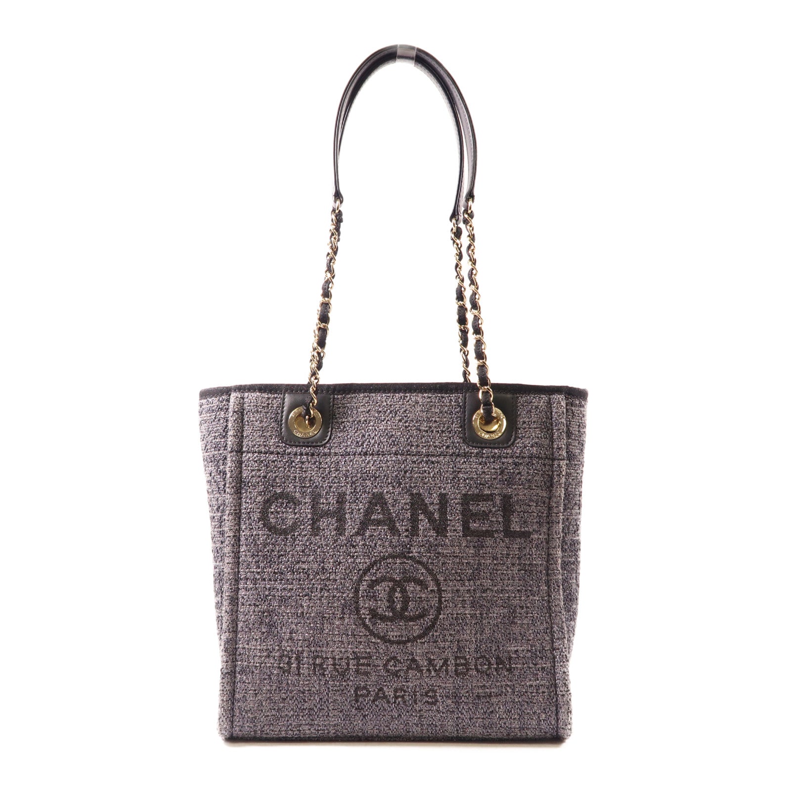 CHANEL 粗花呢Deaville Tote Bag金扣肩背袋/手挽袋藍色